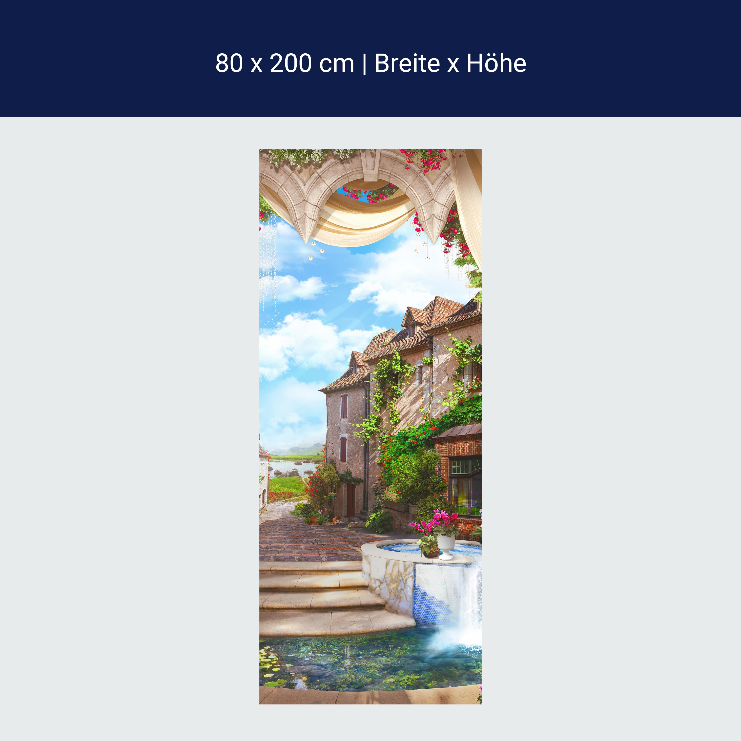 Türtapete altes Dorf, Brunnen, Romantik, Pflanzen M1322 Türtapete altes Dorf, Brunnen, Romantik, Pflanzen M1322