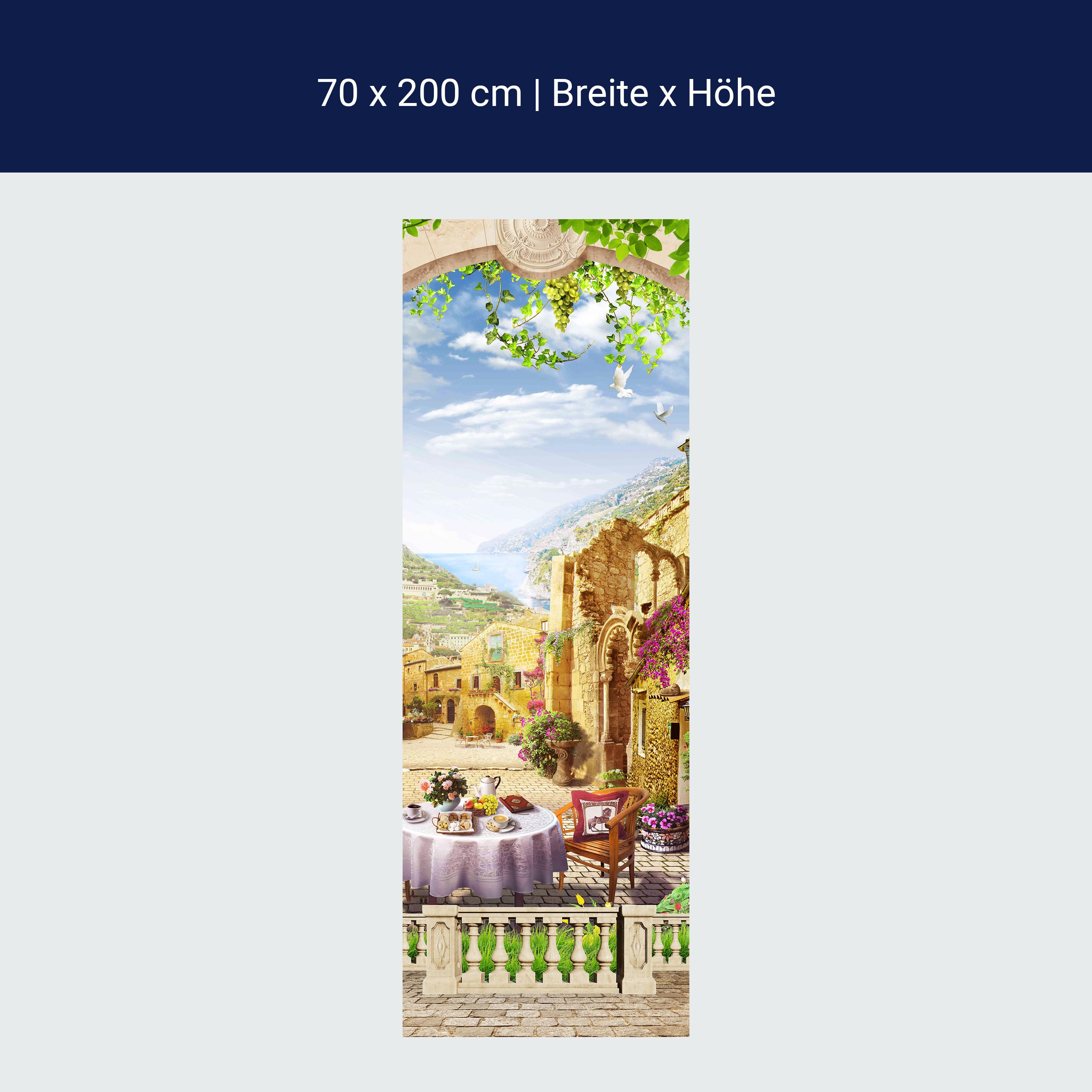 Türtapete altes Dorf, Mediterran, Küste, Tauben M1323 Türtapete altes Dorf, Mediterran, Küste, Tauben M1323