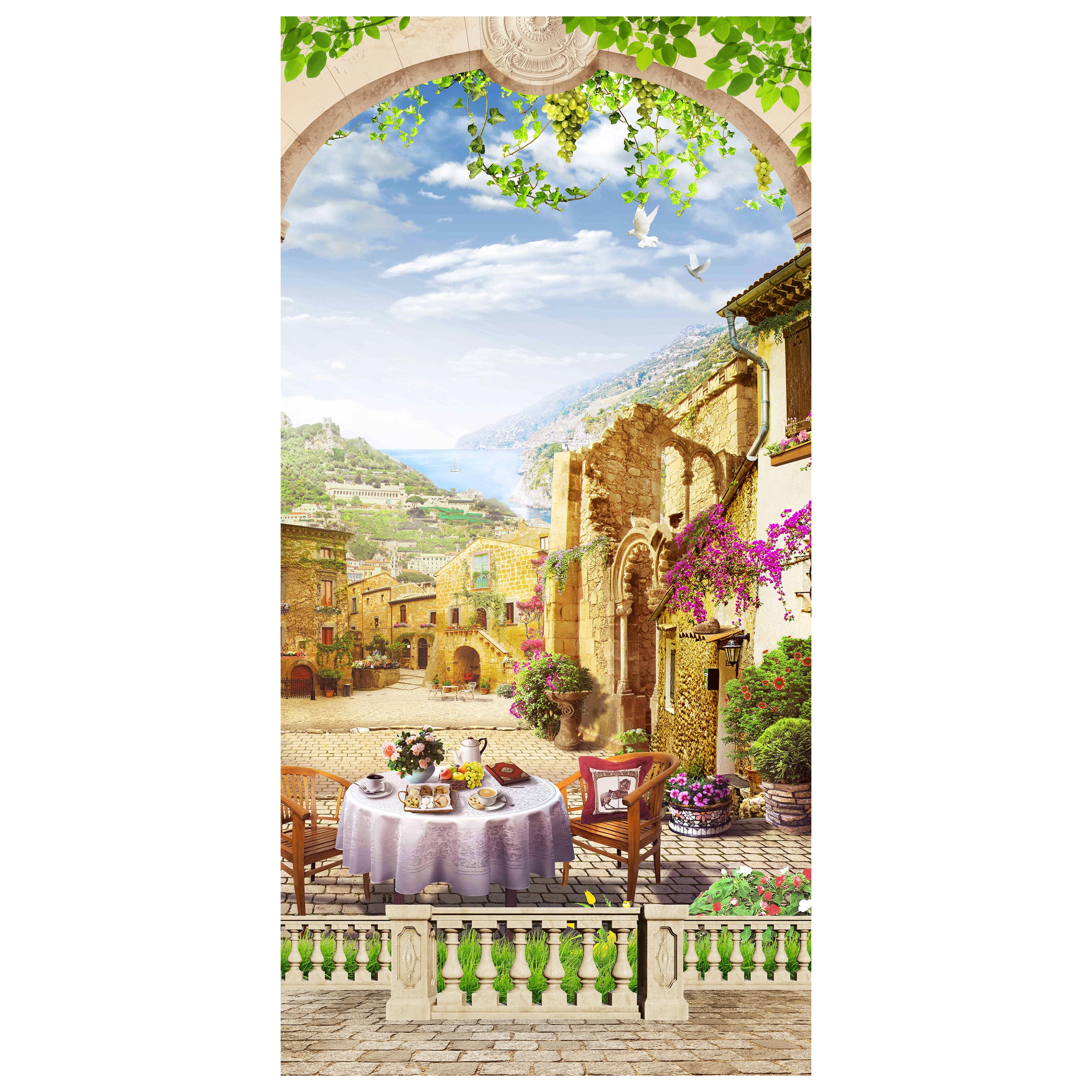 Türtapete altes Dorf, Mediterran, Küste, Tauben M1323 - Bild 2 Türtapete altes Dorf, Mediterran, Küste, Tauben M1323 - Bild 2