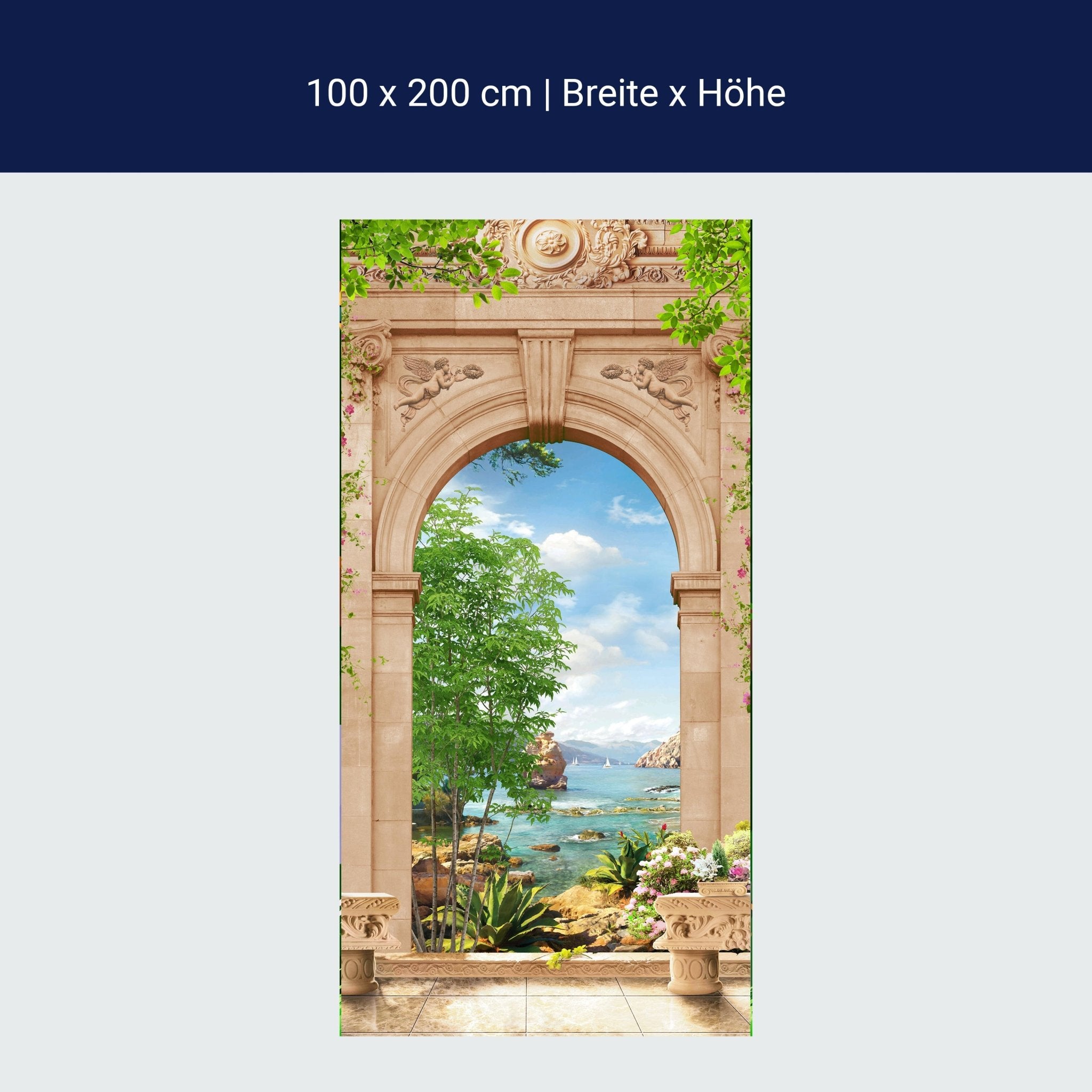 Türtapete Blick aufs Meer, Torbogen, Pflanzen M1327 Türtapete Blick aufs Meer, Torbogen, Pflanzen M1327