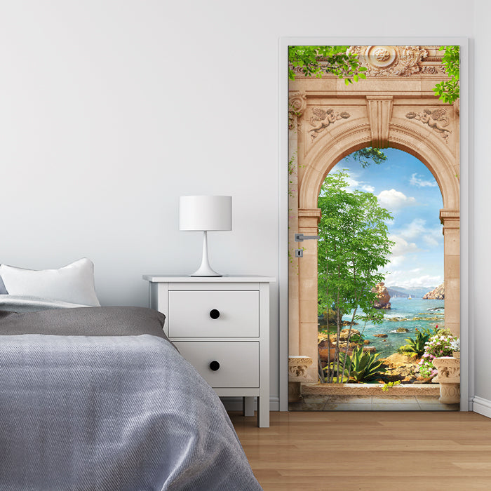 Türtapete Blick aufs Meer, Torbogen, Pflanzen M1327 - Bild 1 Türtapete Blick aufs Meer, Torbogen, Pflanzen M1327 - Bild 1