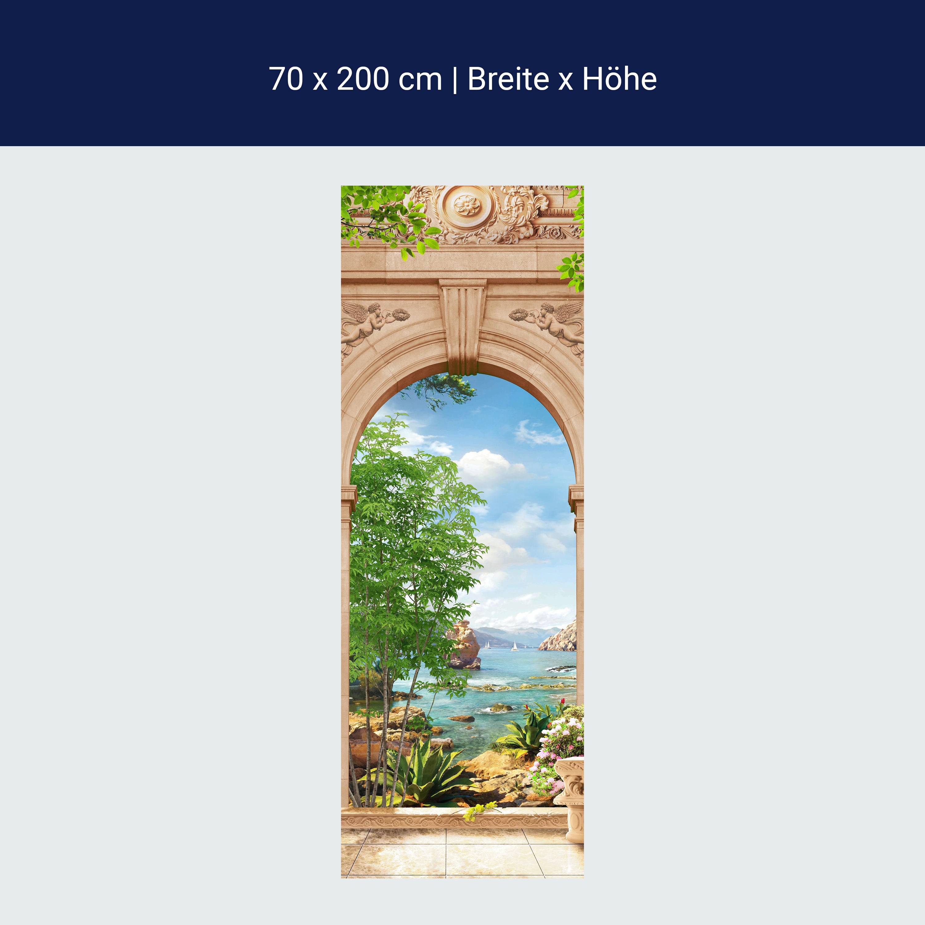 Türtapete Blick aufs Meer, Torbogen, Pflanzen M1327 Türtapete Blick aufs Meer, Torbogen, Pflanzen M1327