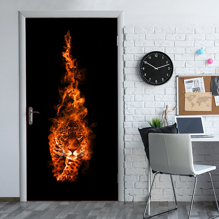 Türtapete Leopard in Flammen, Tier, Fantasy, Feuer M1342 - Bild 1 Türtapete Leopard in Flammen, Tier, Fantasy, Feuer M1342 - Bild 1