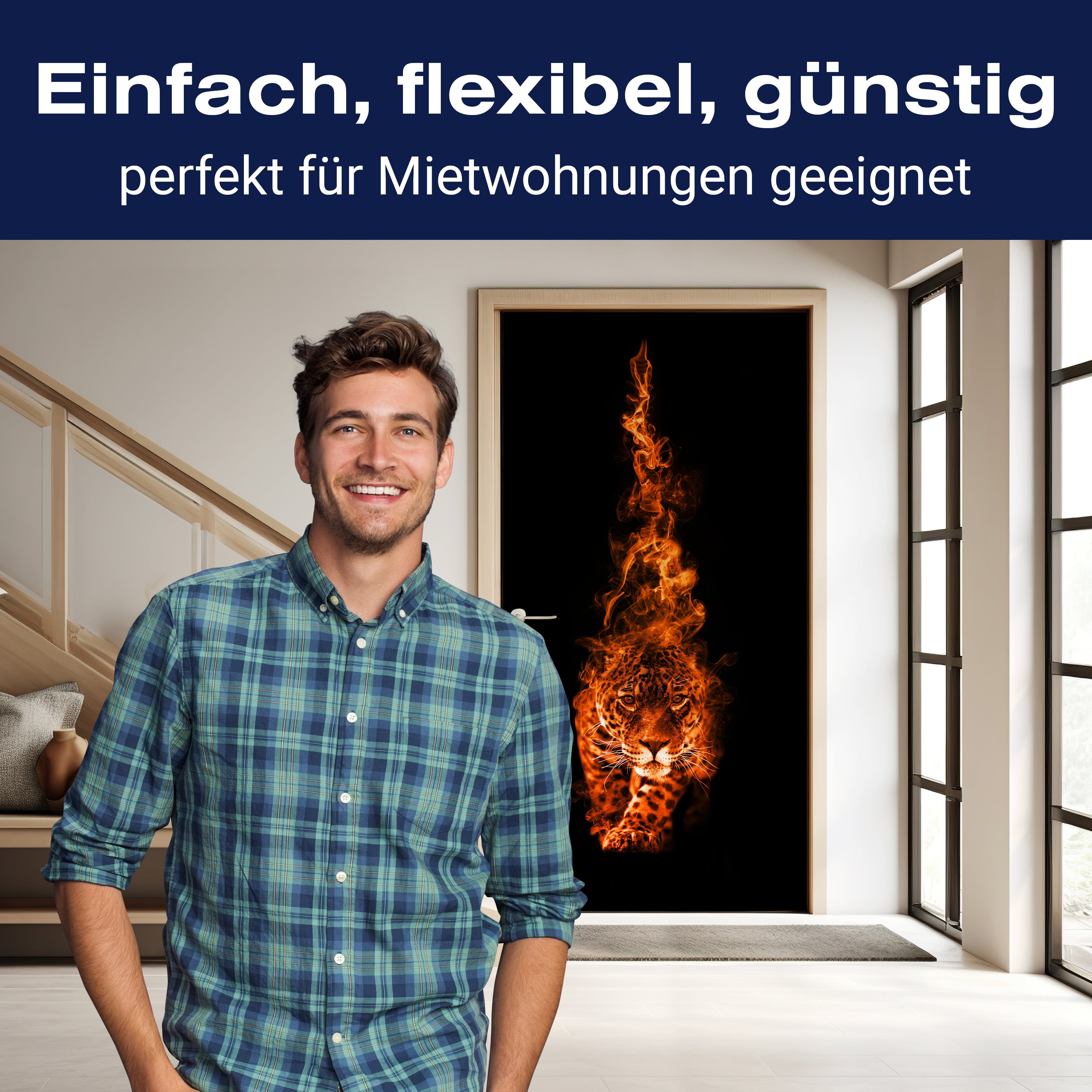 Türtapete Leopard in Flammen, Tier, Fantasy, Feuer M1342 - Bild 3 Türtapete Leopard in Flammen, Tier, Fantasy, Feuer M1342 - Bild 3