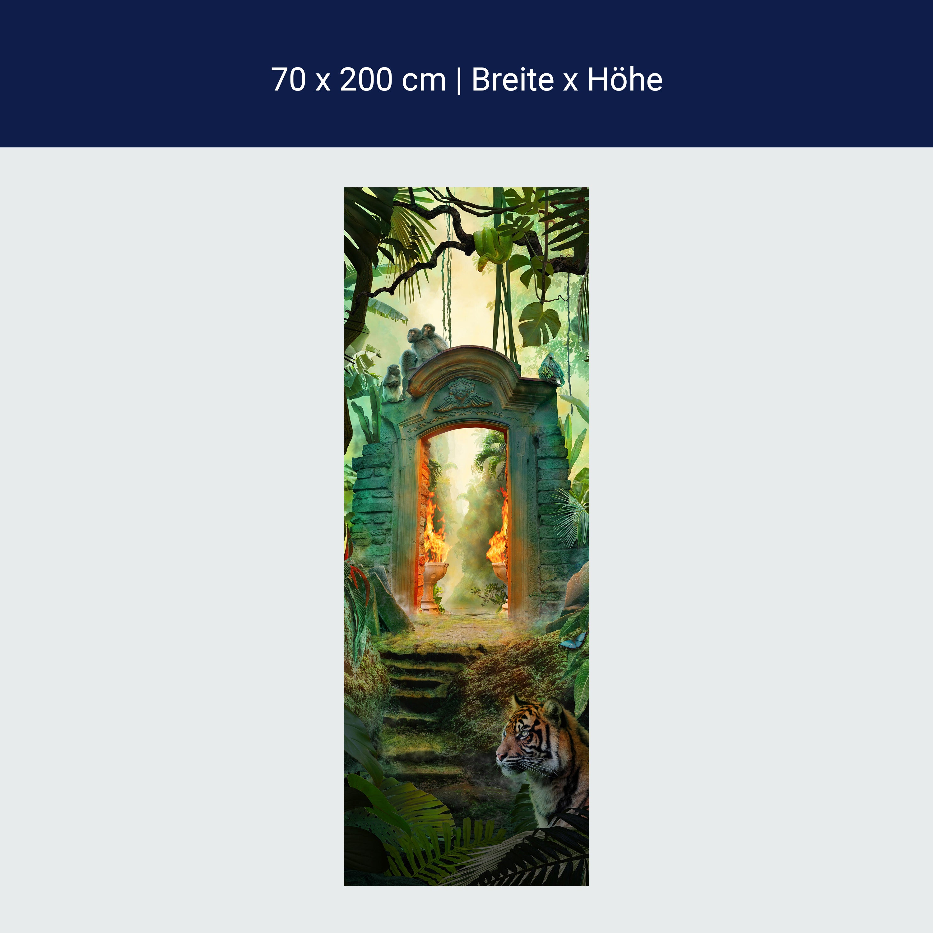 Türtapete Steintor im Dschungel, Feuer, Tiger M1355 Türtapete Steintor im Dschungel, Feuer, Tiger M1355