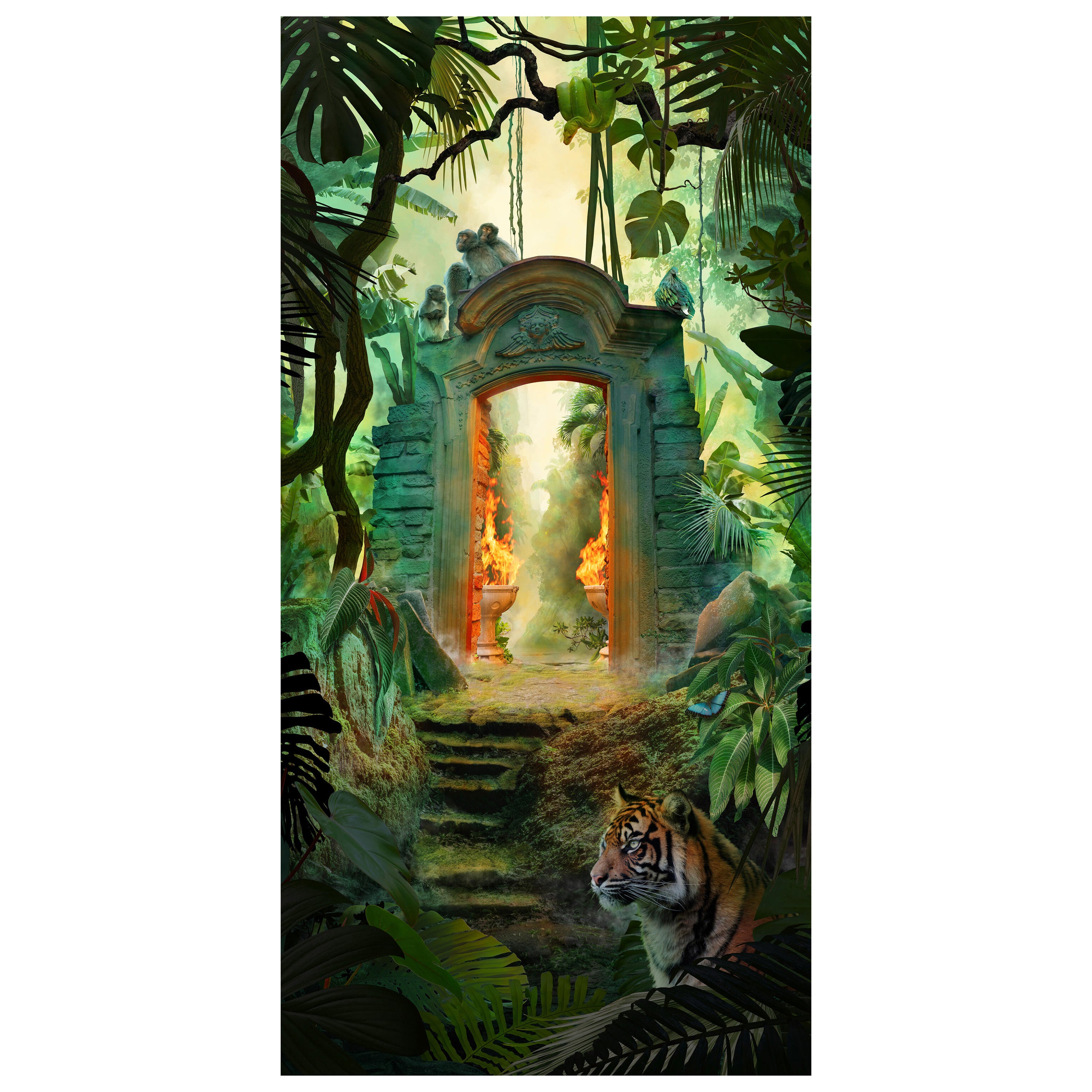 Türtapete Steintor im Dschungel, Feuer, Tiger M1355 - Bild 2 Türtapete Steintor im Dschungel, Feuer, Tiger M1355 - Bild 2