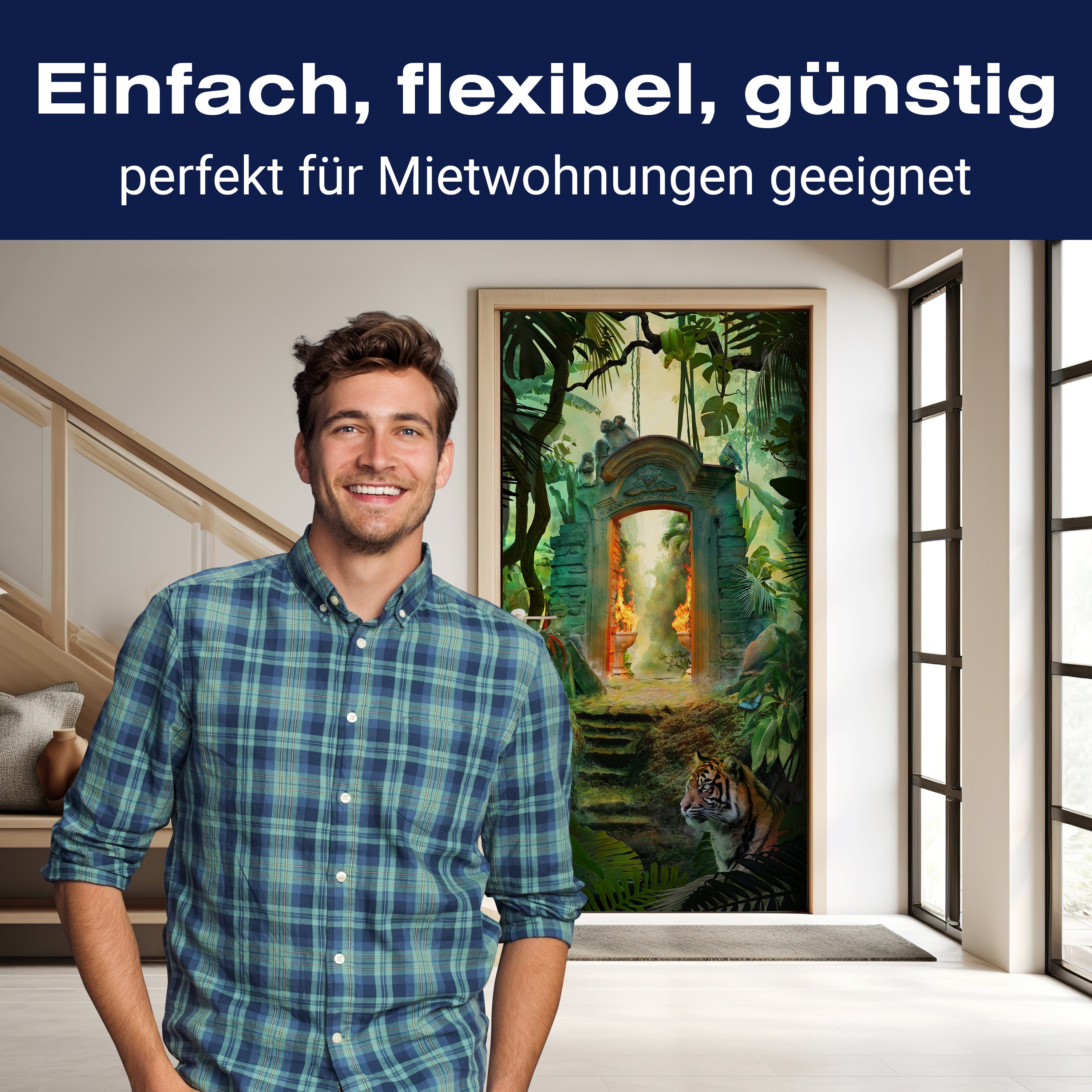 Türtapete Steintor im Dschungel, Feuer, Tiger M1355 - Bild 3 Türtapete Steintor im Dschungel, Feuer, Tiger M1355 - Bild 3