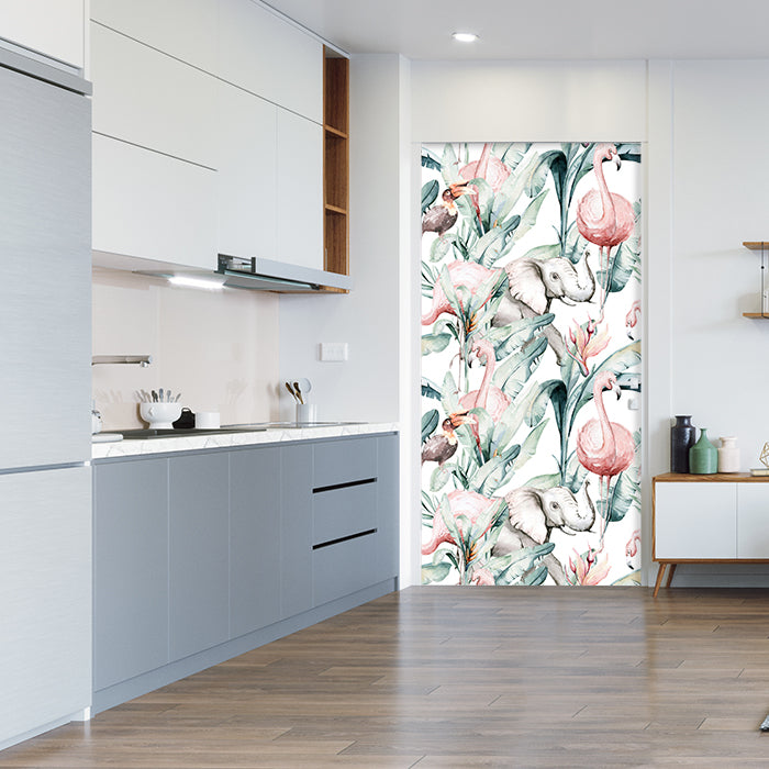 Türtapete Muster Elefanten & Flamingos, Tropisch M1356 - Bild 1 Türtapete Muster Elefanten & Flamingos, Tropisch M1356 - Bild 1