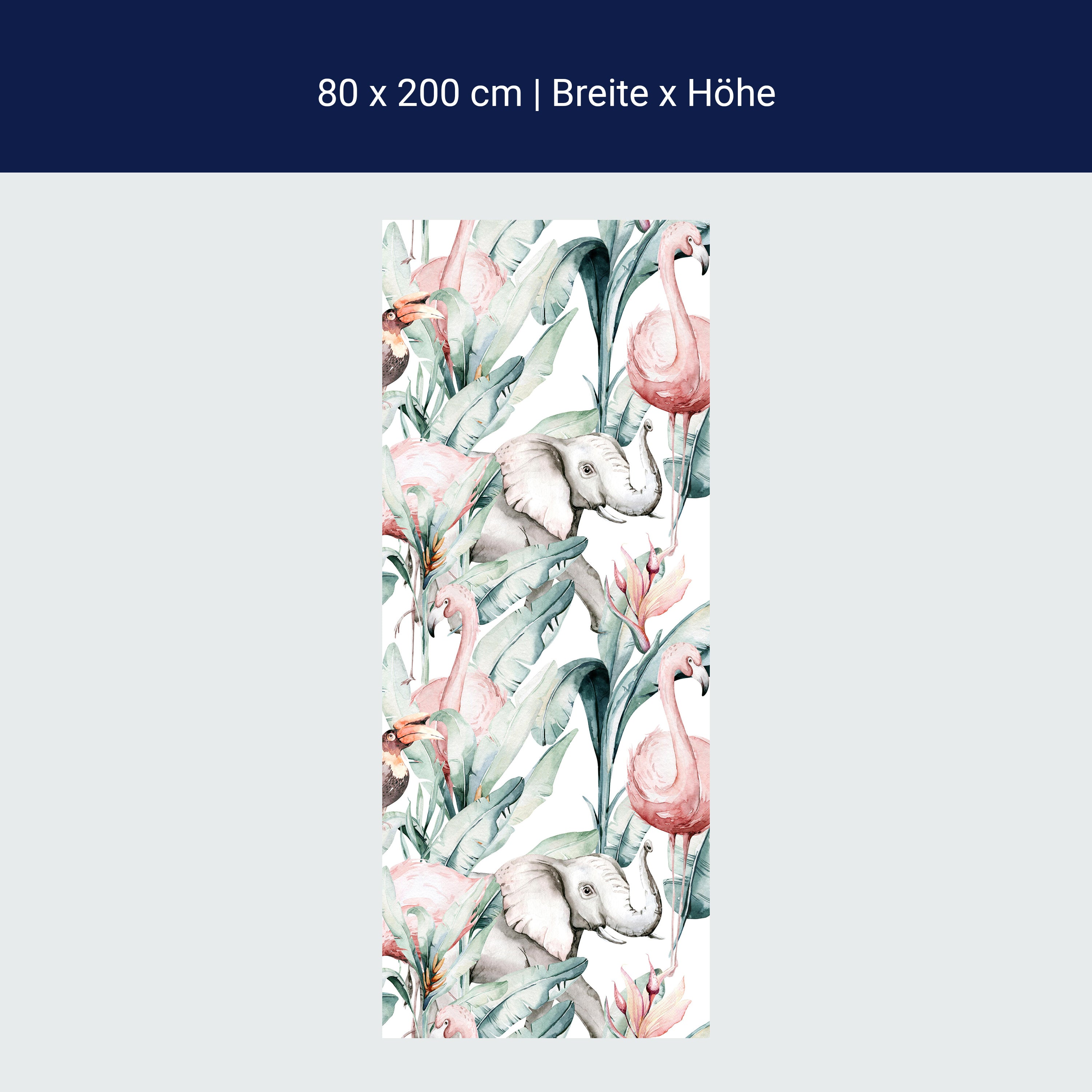 Türtapete Muster Elefanten & Flamingos, Tropisch M1356 Türtapete Muster Elefanten & Flamingos, Tropisch M1356