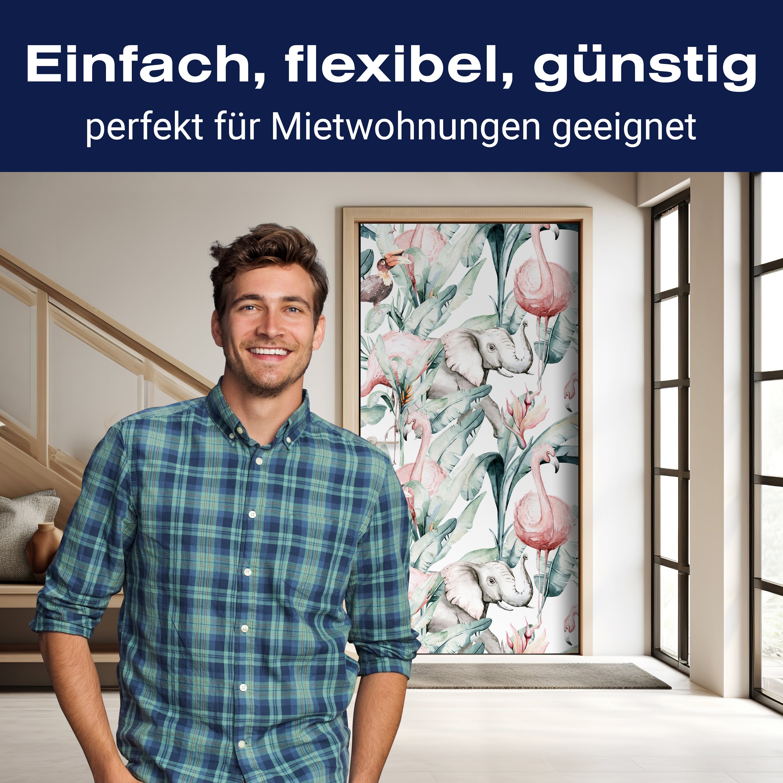 Türtapete Muster Elefanten & Flamingos, Tropisch M1356 - Bild 3 Türtapete Muster Elefanten & Flamingos, Tropisch M1356 - Bild 3