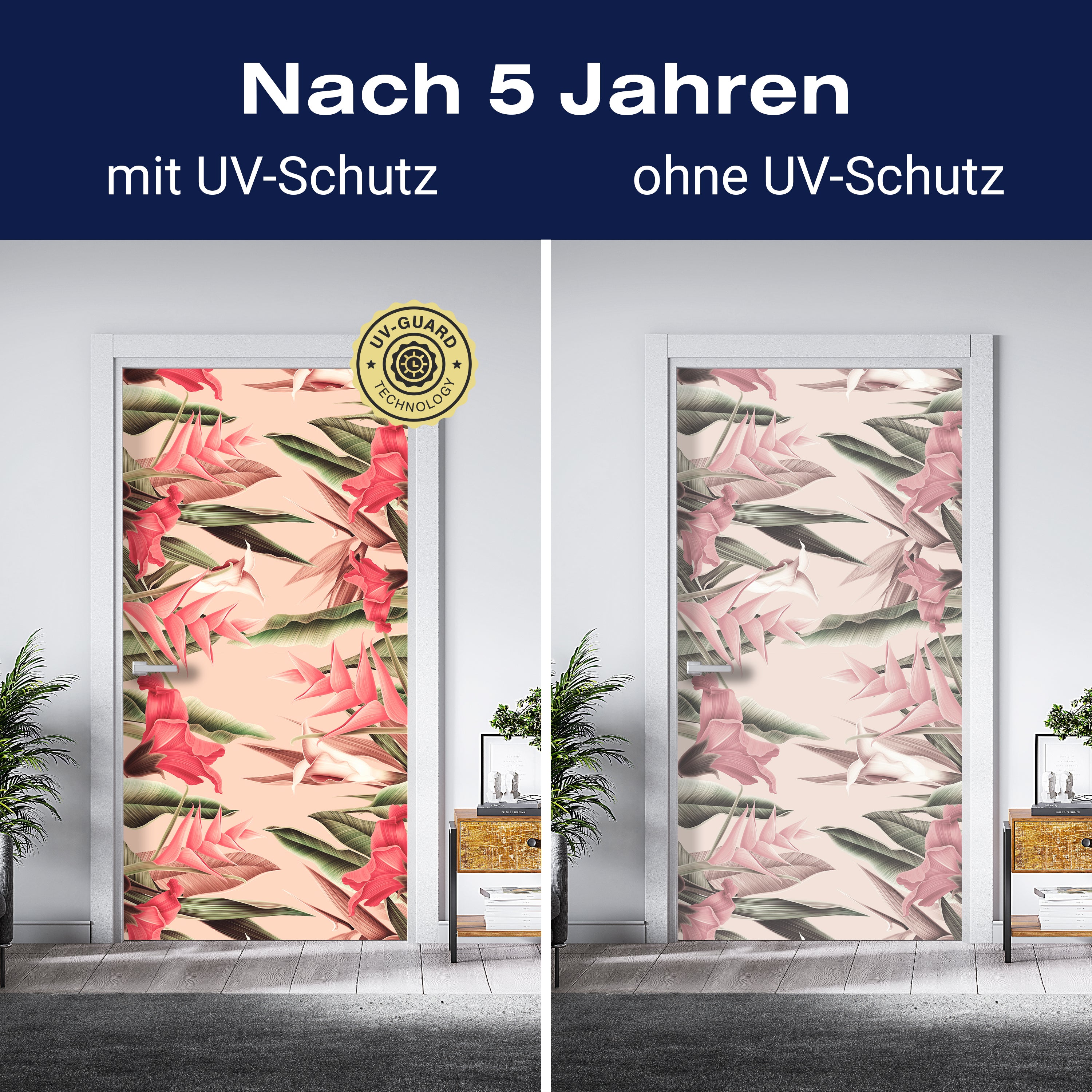 Türtapete Pflanzen Muster, Blumen, Blätter, Rosa M1358 - Bild 4 Türtapete Pflanzen Muster, Blumen, Blätter, Rosa M1358 - Bild 4