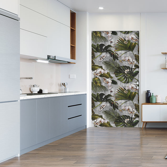 Türtapete Palmen Blätter, Blumen, Grunge Beton M1359 - Bild 1 Türtapete Palmen Blätter, Blumen, Grunge Beton M1359 - Bild 1