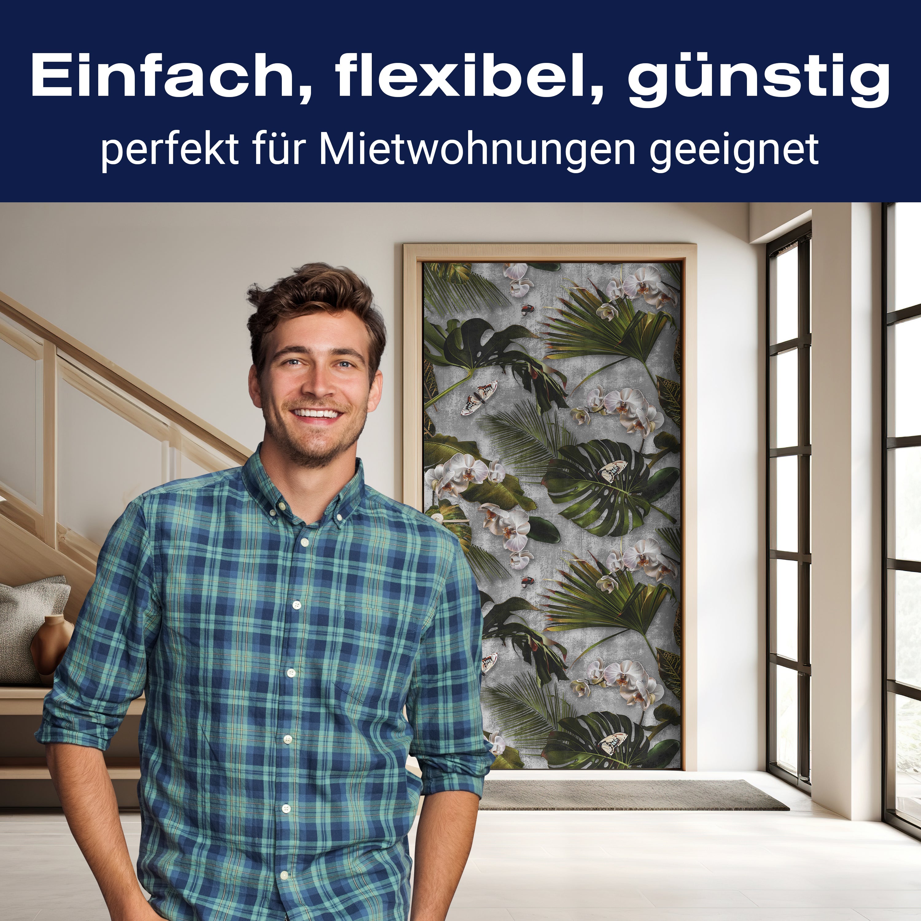 Türtapete Palmen Blätter, Blumen, Grunge Beton M1359 - Bild 3 Türtapete Palmen Blätter, Blumen, Grunge Beton M1359 - Bild 3