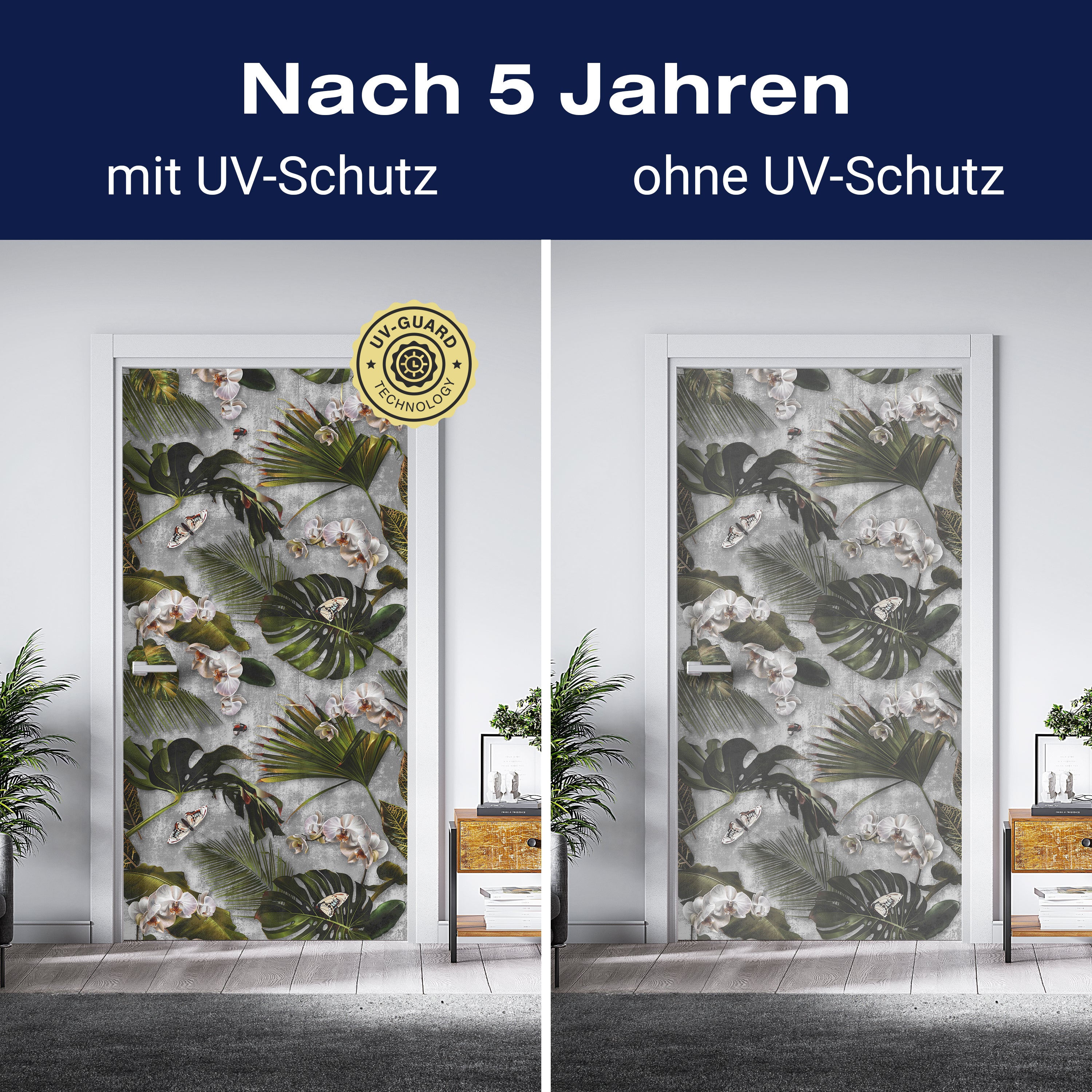 Türtapete Palmen Blätter, Blumen, Grunge Beton M1359 - Bild 4 Türtapete Palmen Blätter, Blumen, Grunge Beton M1359 - Bild 4