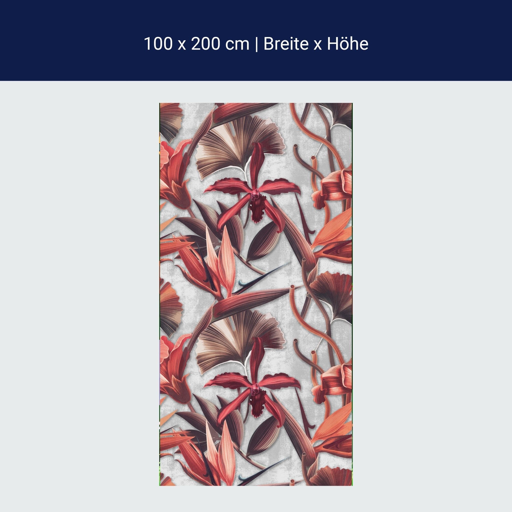 Türtapete Rote Blüten & Blätter, Pflanzen, Beton M1360 Türtapete Rote Blüten & Blätter, Pflanzen, Beton M1360