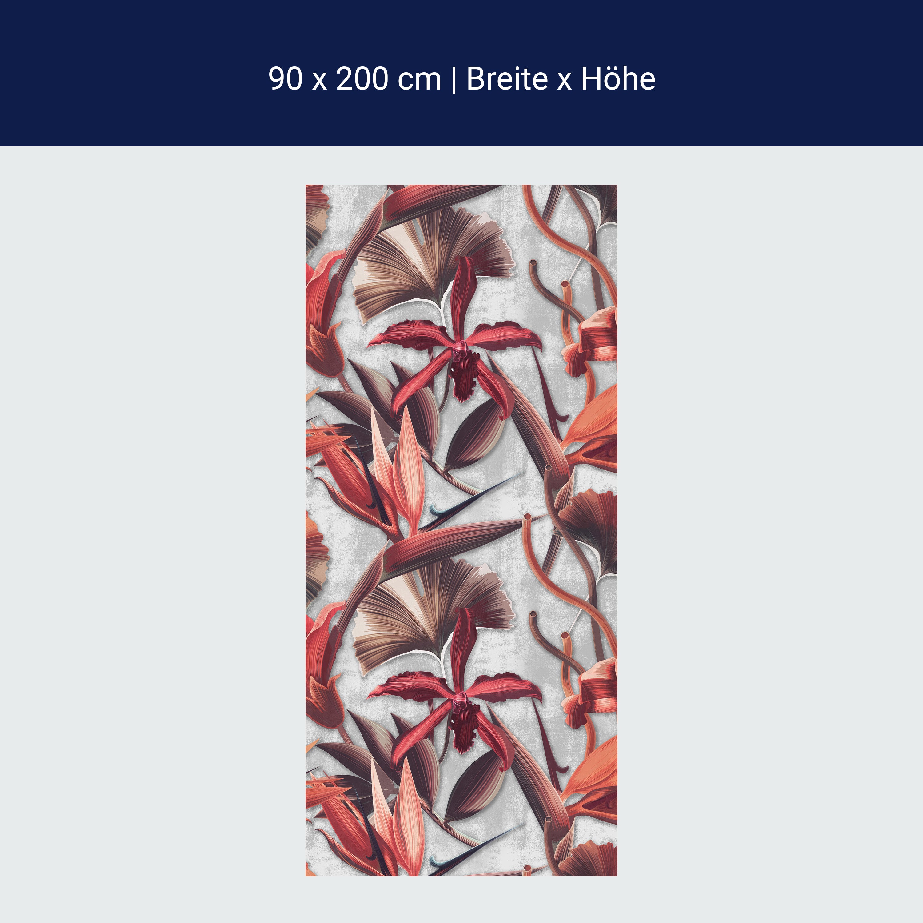 Türtapete Rote Blüten & Blätter, Pflanzen, Beton M1360 Türtapete Rote Blüten & Blätter, Pflanzen, Beton M1360