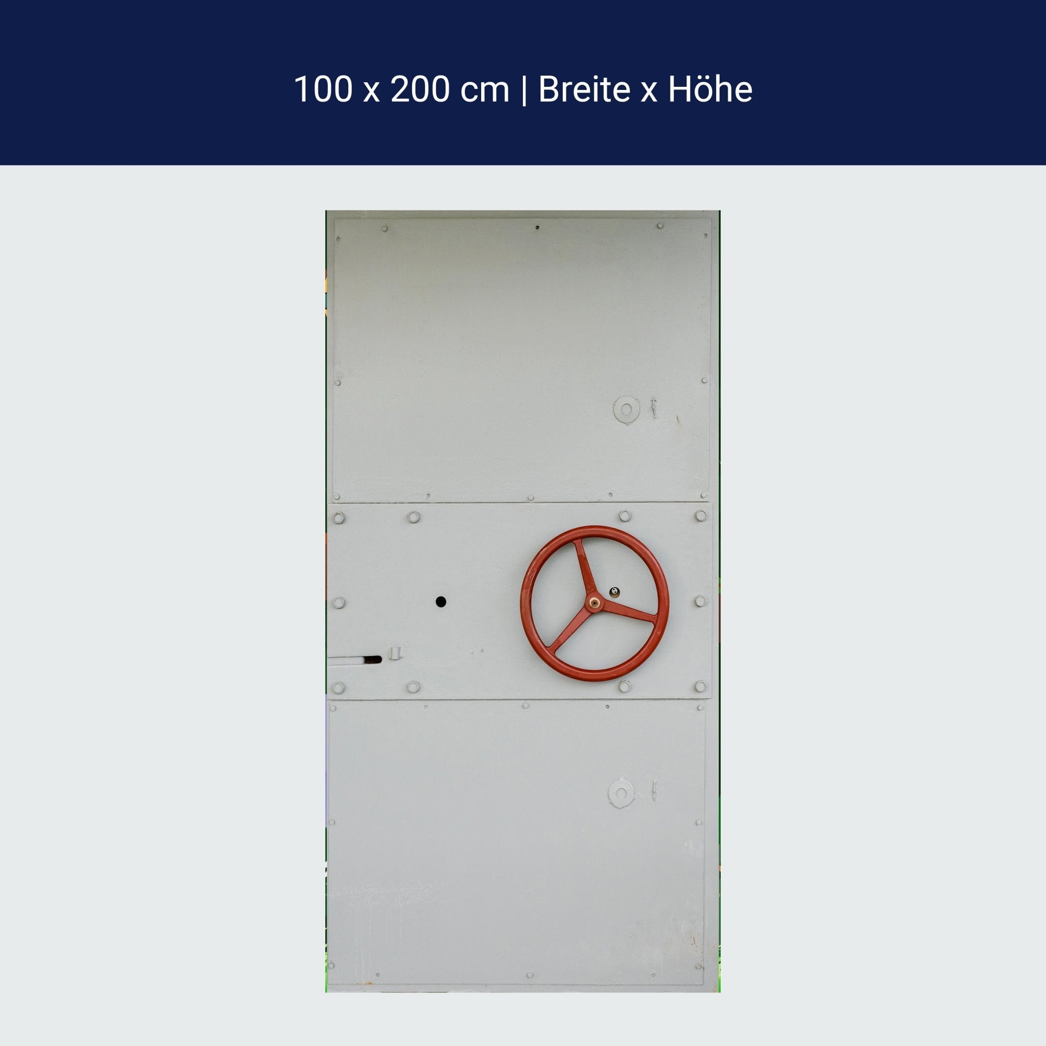 Türtapete Weiße Metalltür, rotes Rad, Tür M1372 Türtapete Weiße Metalltür, rotes Rad, Tür M1372