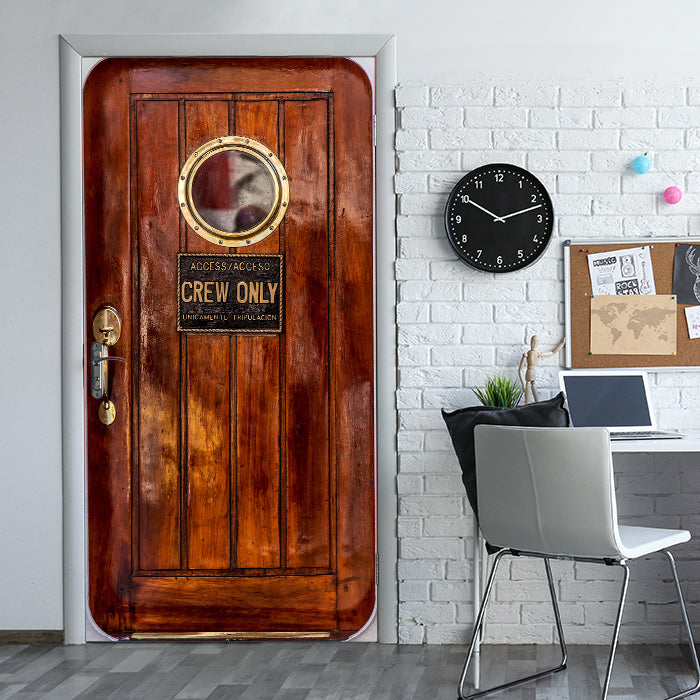 Türtapete Holztür Schiff, Crew only, Bullauge M1374 - Bild 1 Türtapete Holztür Schiff, Crew only, Bullauge M1374 - Bild 1