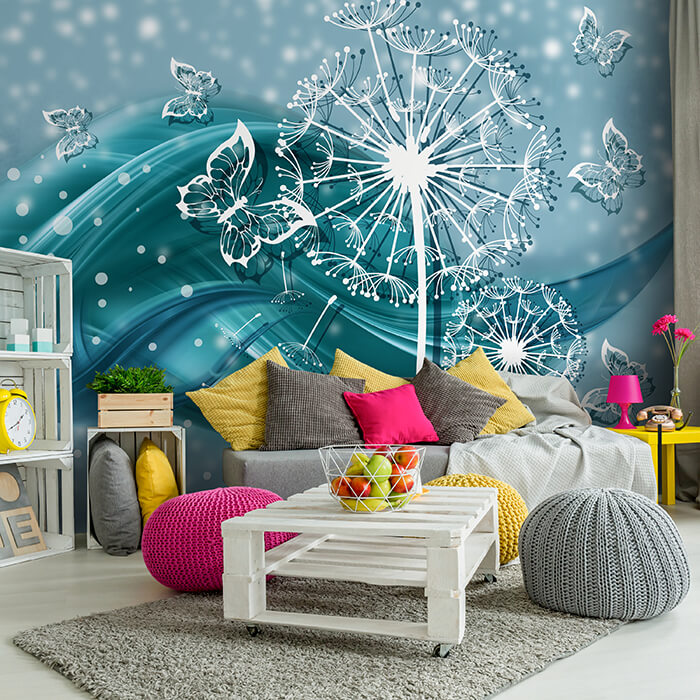 Fototapete Pusteblume Ornament türkis M1378 - Bild 1 Fototapete Pusteblume Ornament türkis M1378 - Bild 1