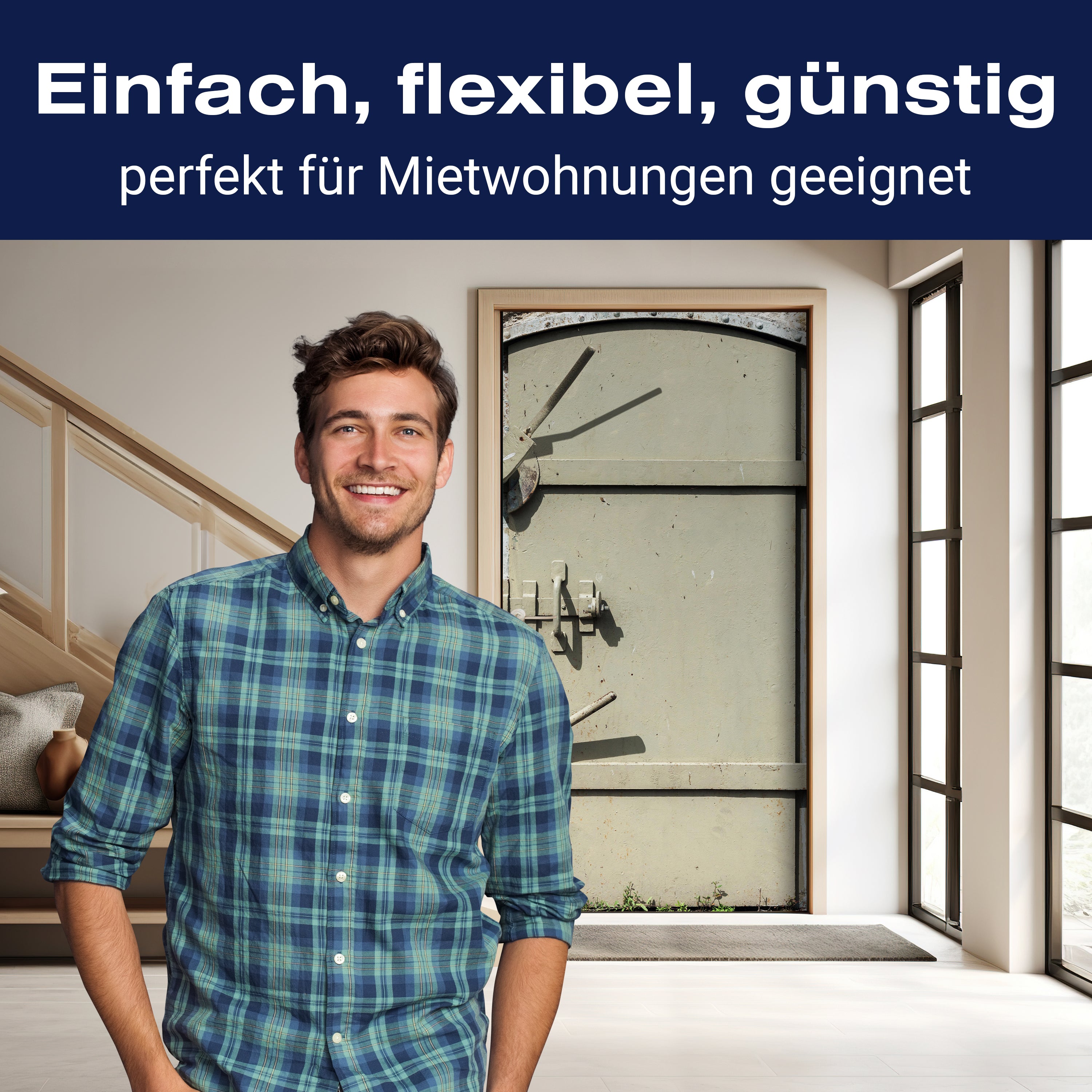 Türtapete verriegelte Metalltür, Beige, Stein M1379 - Bild 3 Türtapete verriegelte Metalltür, Beige, Stein M1379 - Bild 3