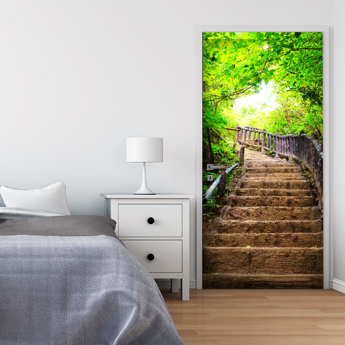 Türtapete Treppe im Wald, Steintreppe, Holz, Bäume M1387 - Bild 1 Türtapete Treppe im Wald, Steintreppe, Holz, Bäume M1387 - Bild 1