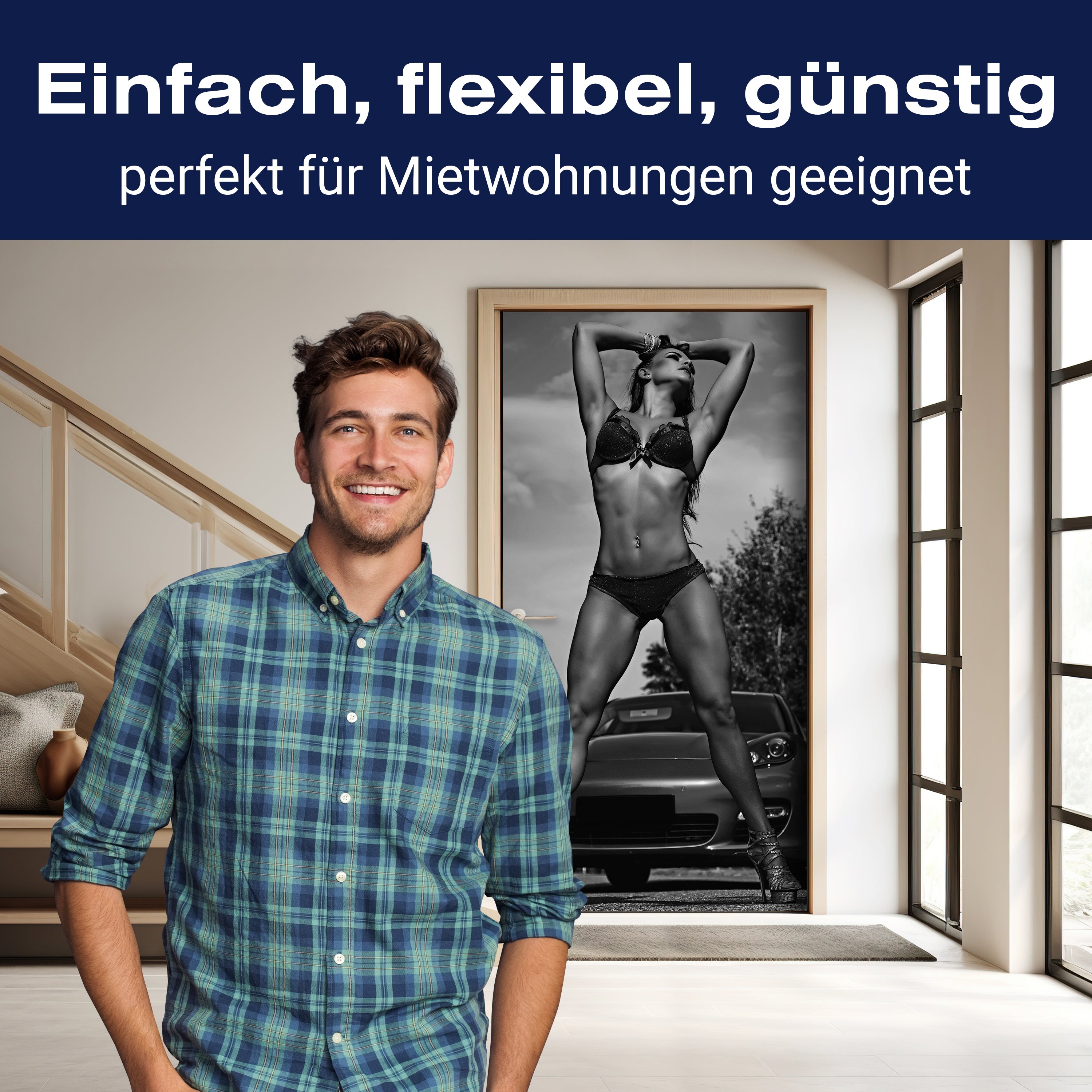 Türtapete Frau, Auto, Sportwagen, schwarz weiß M1435 - Bild 3 Türtapete Frau, Auto, Sportwagen, schwarz weiß M1435 - Bild 3