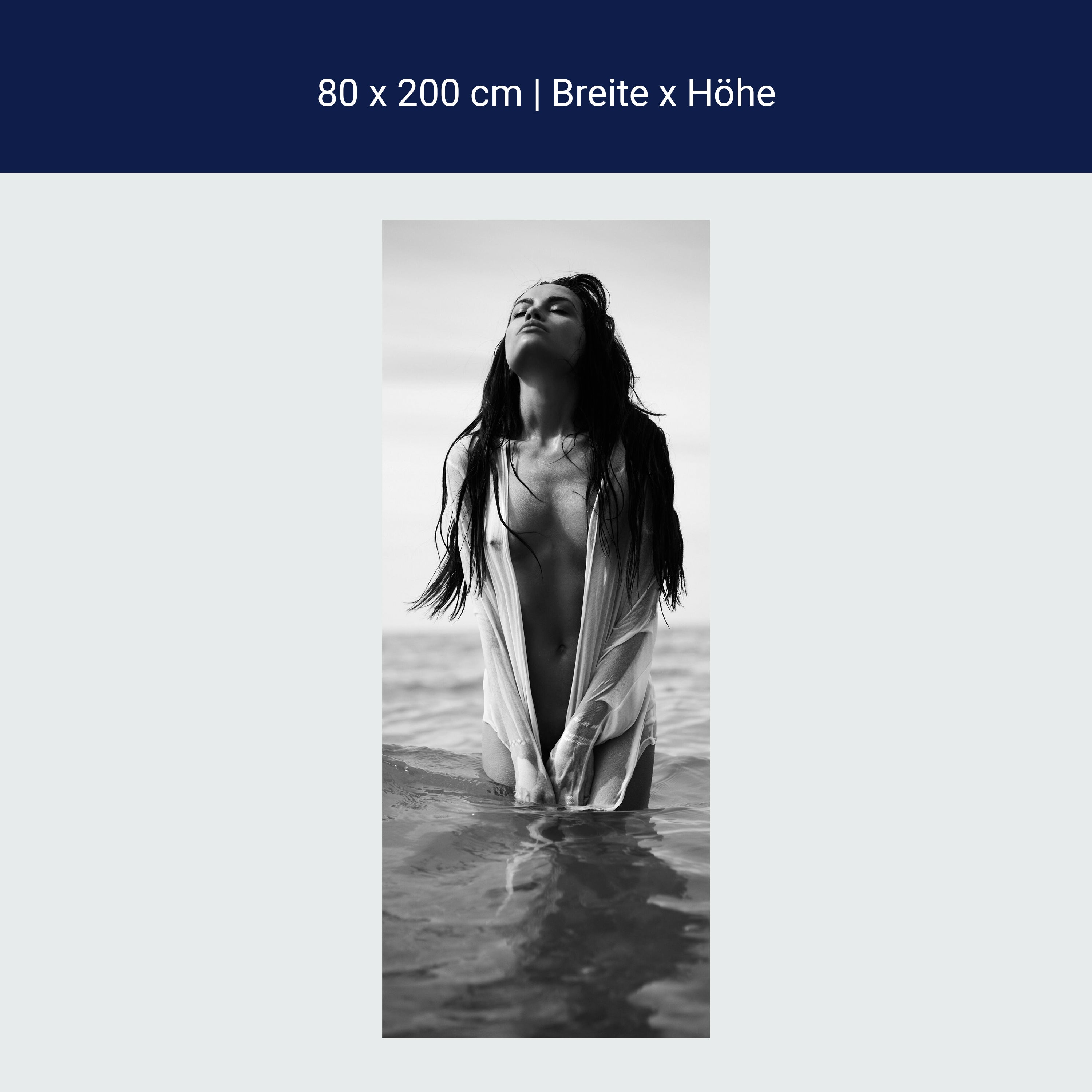 Türtapete Frau, Model, Meer, schwarz weiß M1440 Türtapete Frau, Model, Meer, schwarz weiß M1440