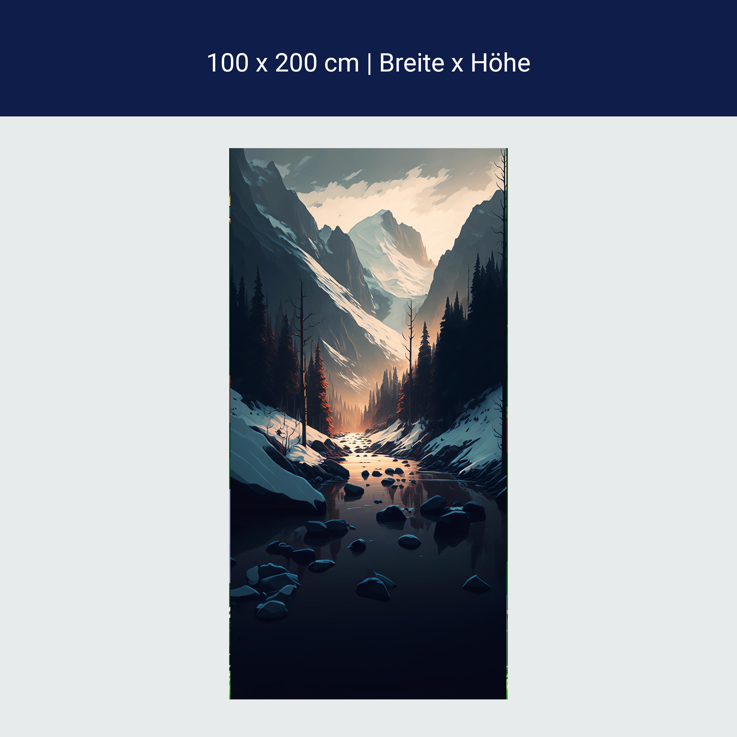 Türtapete Berge, Bach, Winter, Wald M1448 Türtapete Berge, Bach, Winter, Wald M1448