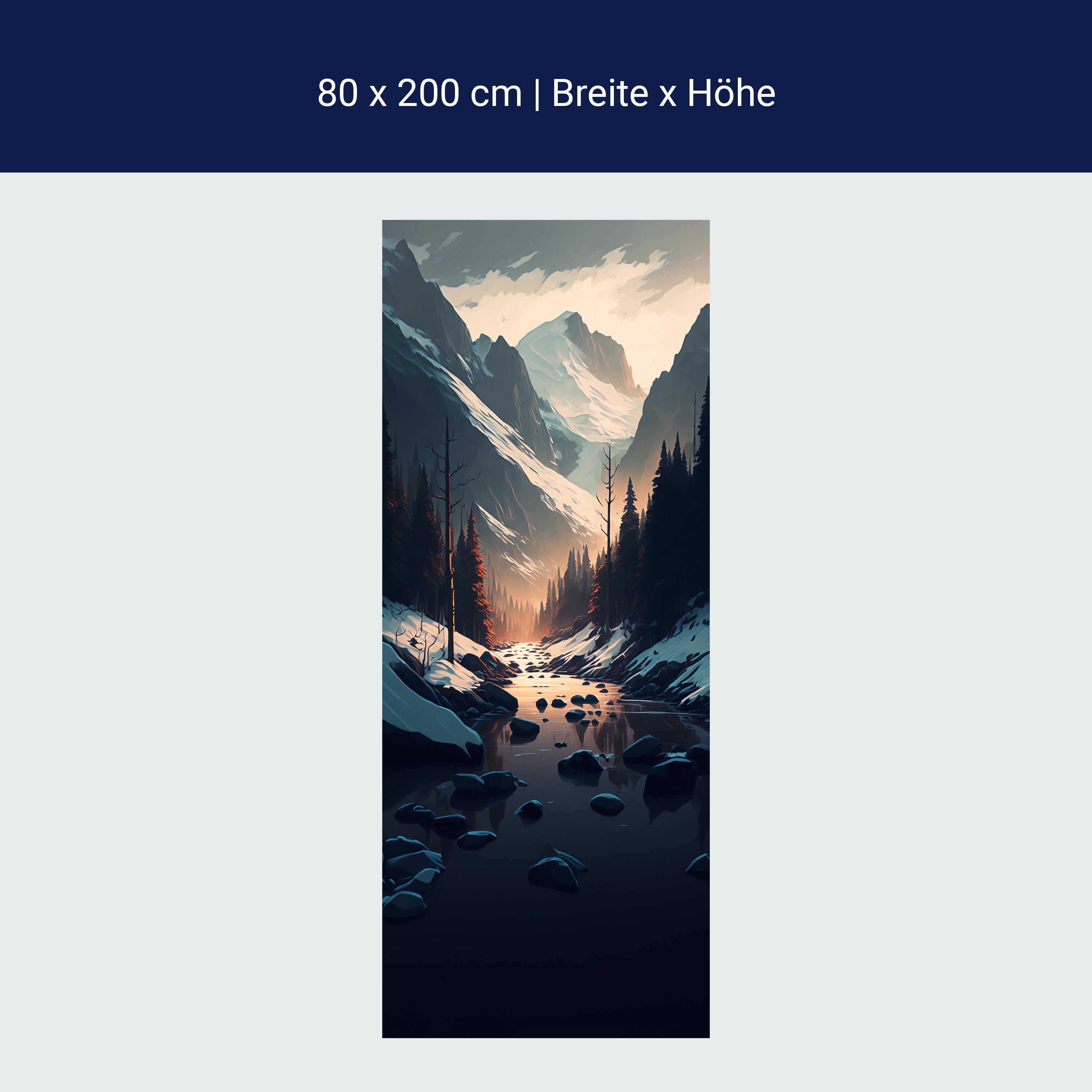 Türtapete Berge, Bach, Winter, Wald M1448 Türtapete Berge, Bach, Winter, Wald M1448