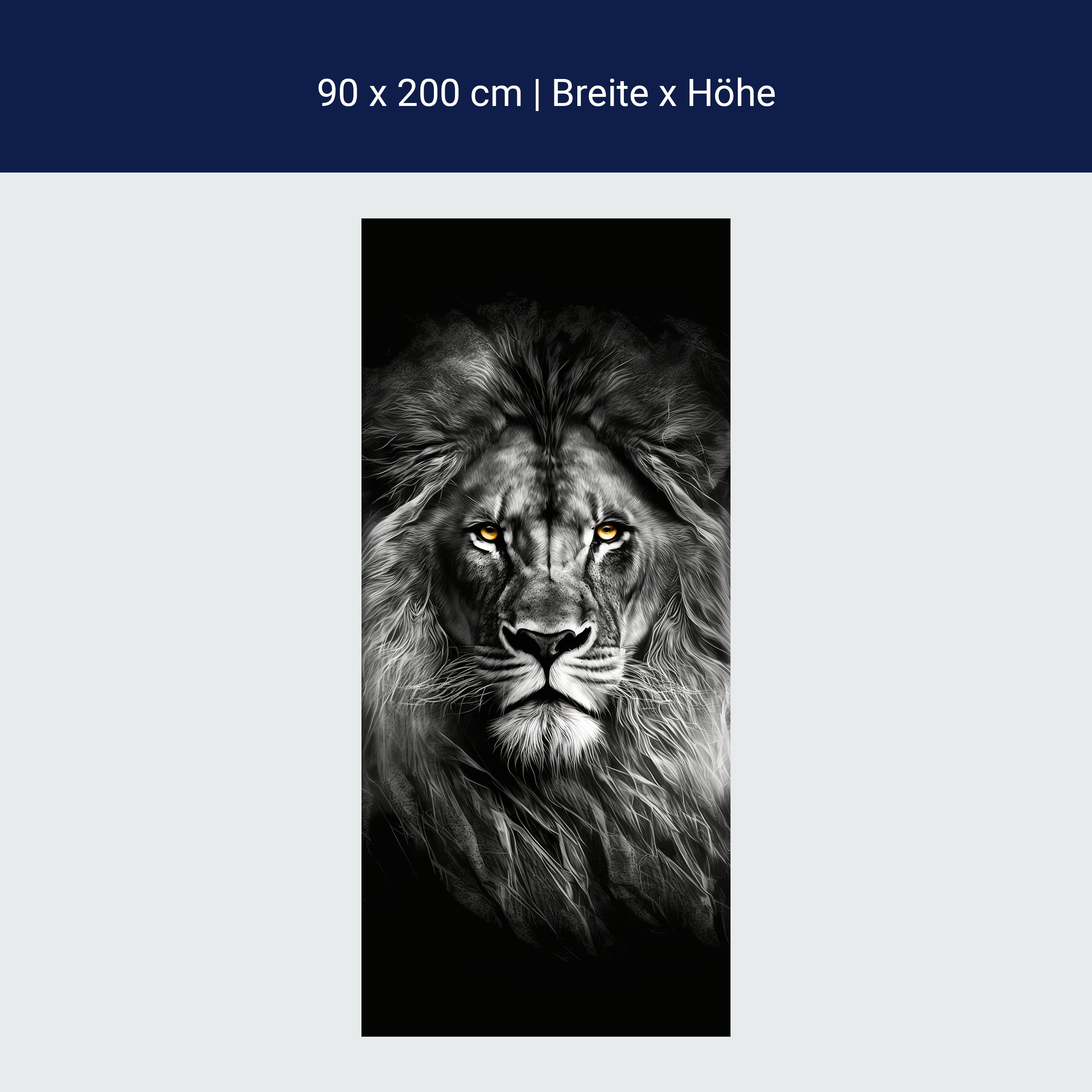 Türtapete Löwe, Schwarz, Weiß M1450 Türtapete Löwe, Schwarz, Weiß M1450