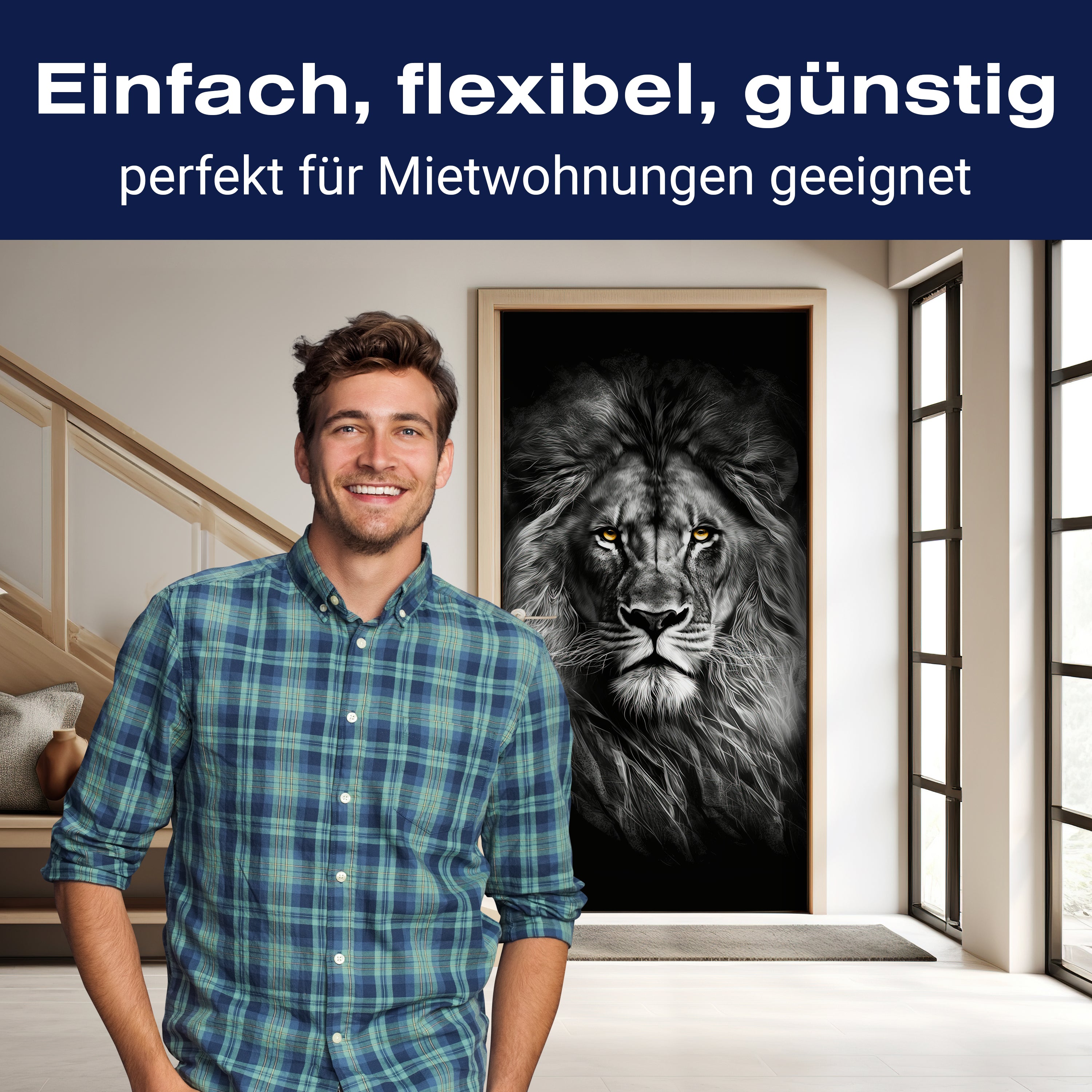 Türtapete Löwe, Schwarz, Weiß M1450 - Bild 3 Türtapete Löwe, Schwarz, Weiß M1450 - Bild 3