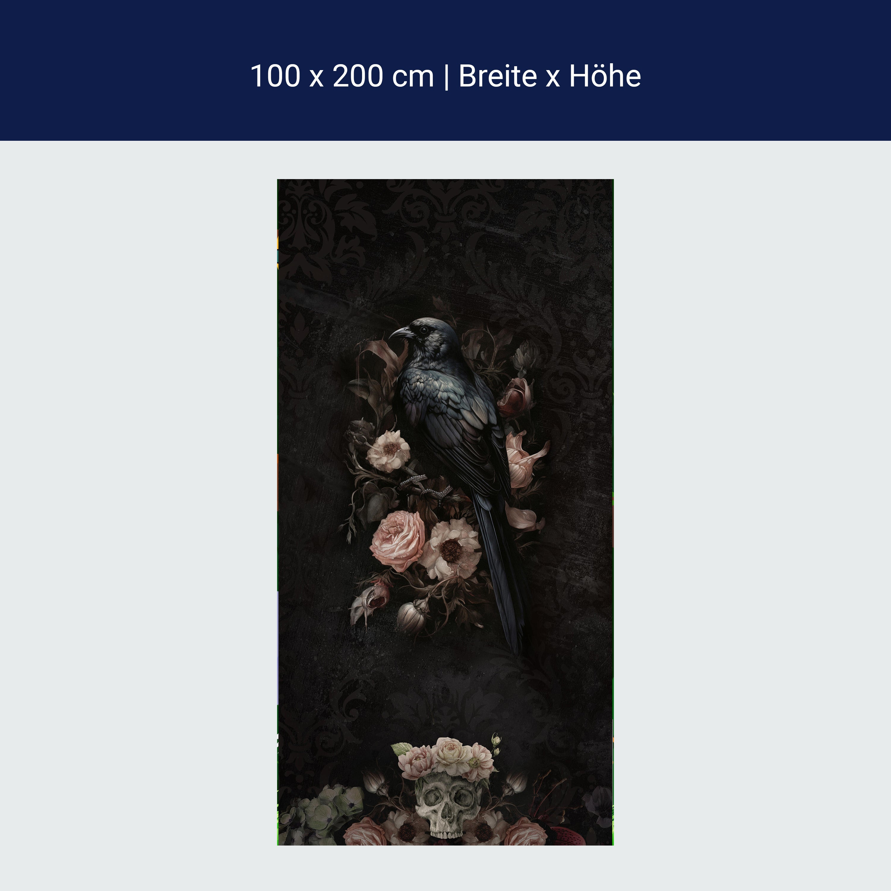 Türtapete Rabe, Gothic, Totenkopf, Blüten M1451 Türtapete Rabe, Gothic, Totenkopf, Blüten M1451