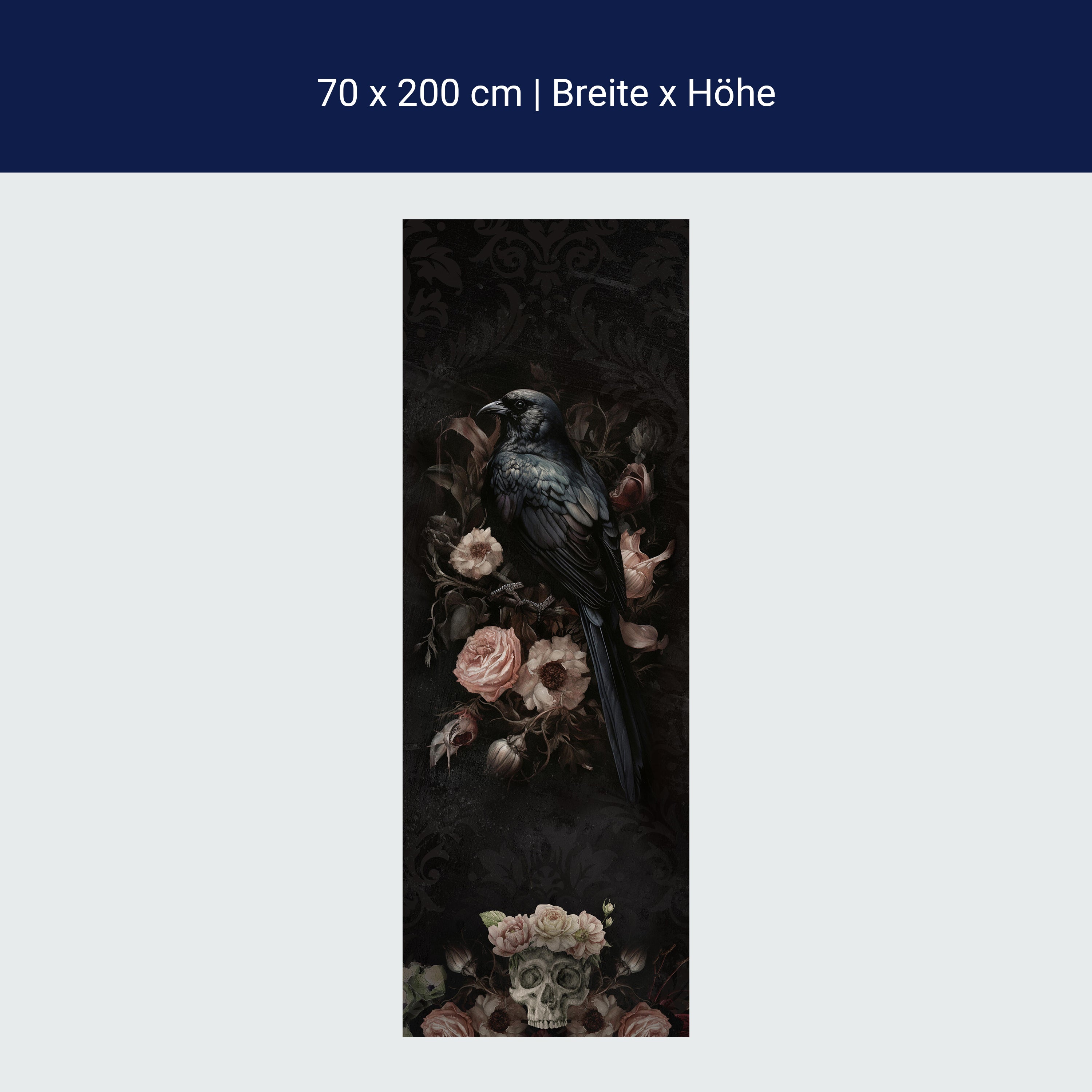 Türtapete Rabe, Gothic, Totenkopf, Blüten M1451 Türtapete Rabe, Gothic, Totenkopf, Blüten M1451