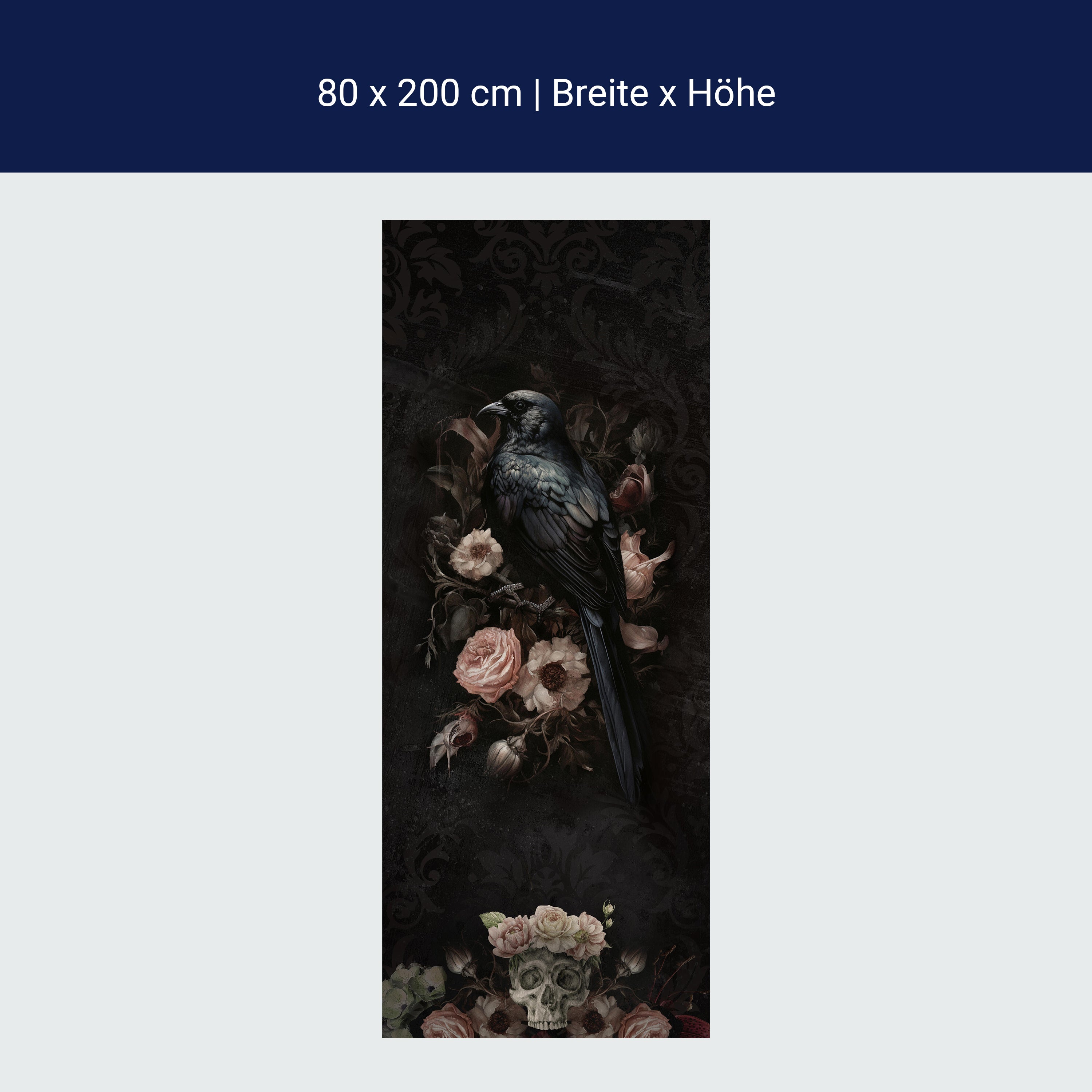 Türtapete Rabe, Gothic, Totenkopf, Blüten M1451 Türtapete Rabe, Gothic, Totenkopf, Blüten M1451