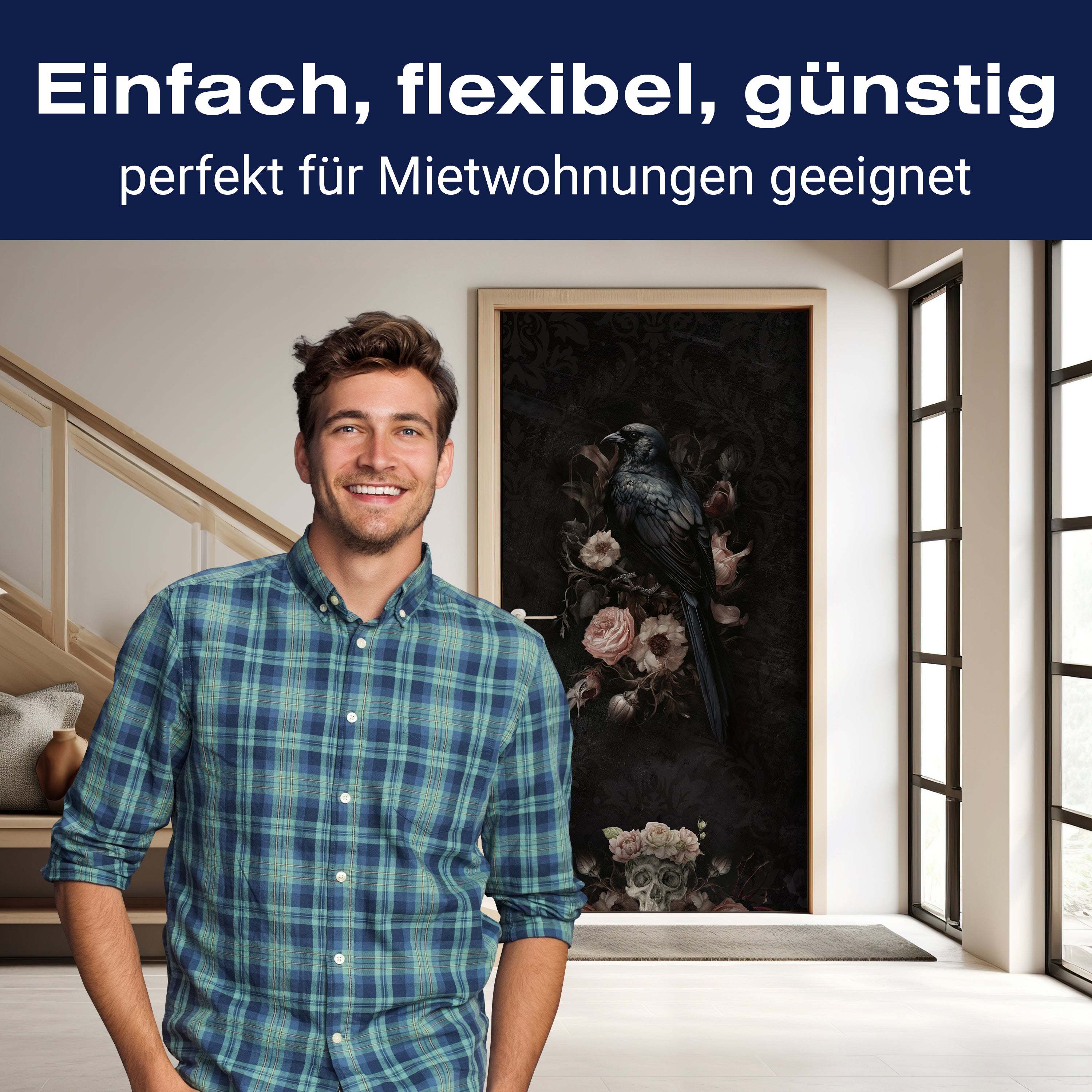 Türtapete Rabe, Gothic, Totenkopf, Blüten M1451 - Bild 3 Türtapete Rabe, Gothic, Totenkopf, Blüten M1451 - Bild 3