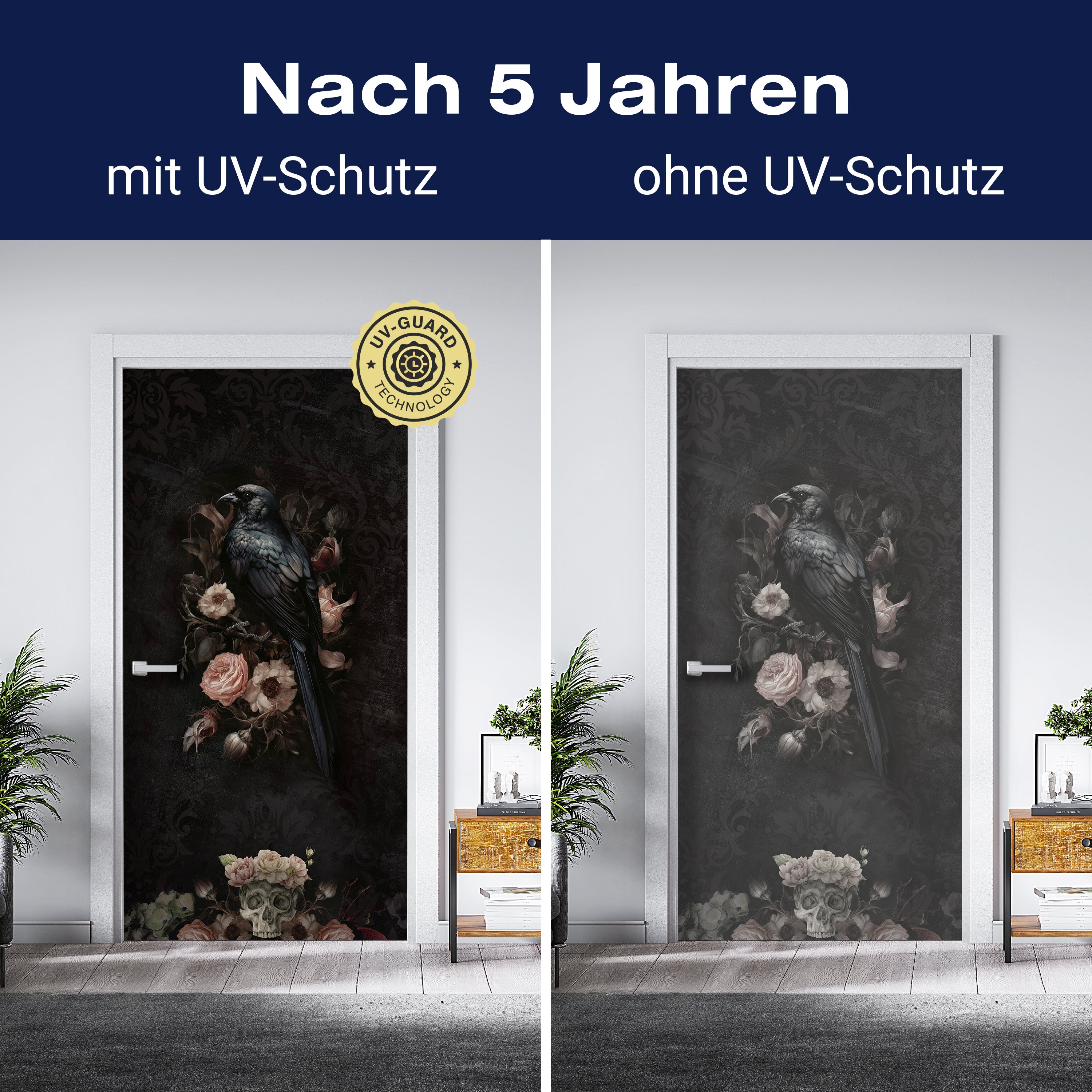 Türtapete Rabe, Gothic, Totenkopf, Blüten M1451 - Bild 4 Türtapete Rabe, Gothic, Totenkopf, Blüten M1451 - Bild 4