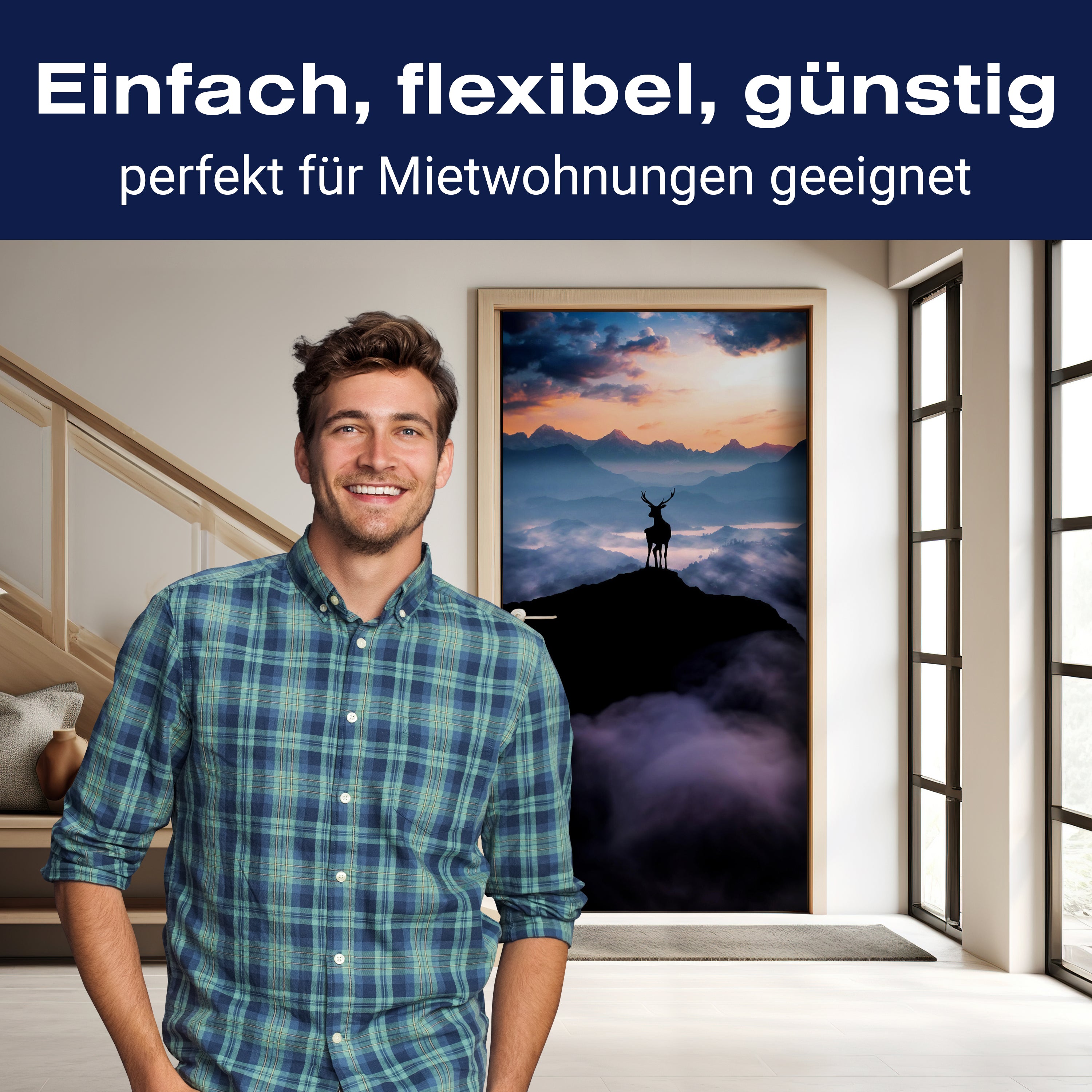 Türtapete Hirsch, Silhouette, Berge M1459 - Bild 3 Türtapete Hirsch, Silhouette, Berge M1459 - Bild 3