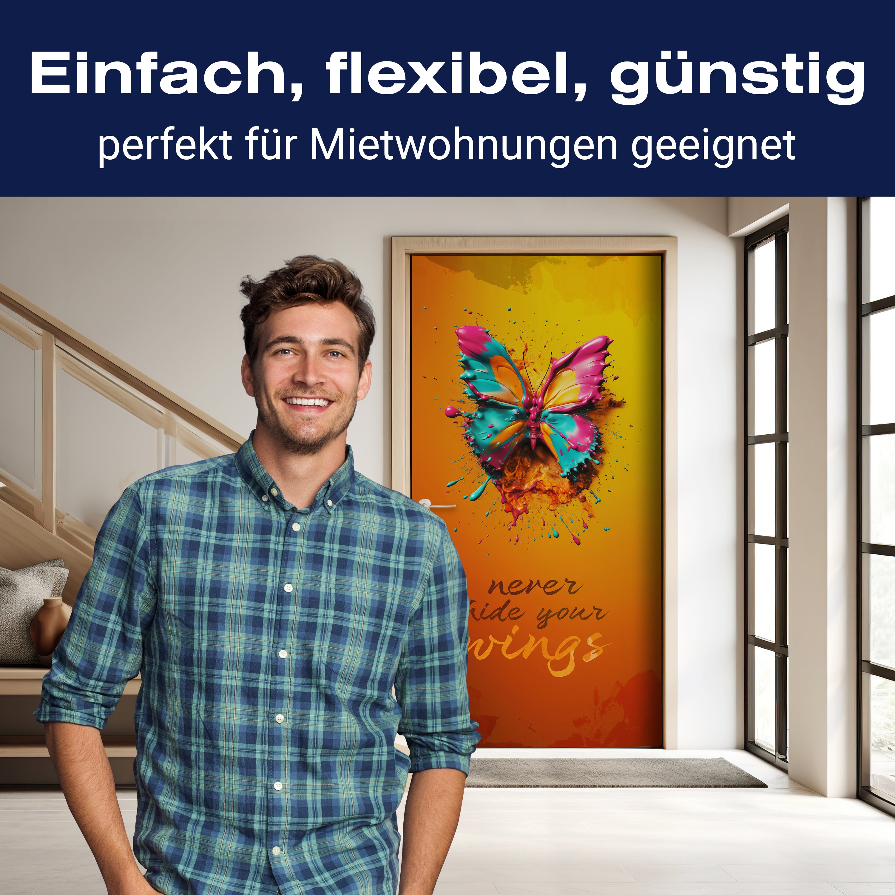 Türtapete Schmetterling, Spruch, Farbklecks M1460 - Bild 3 Türtapete Schmetterling, Spruch, Farbklecks M1460 - Bild 3