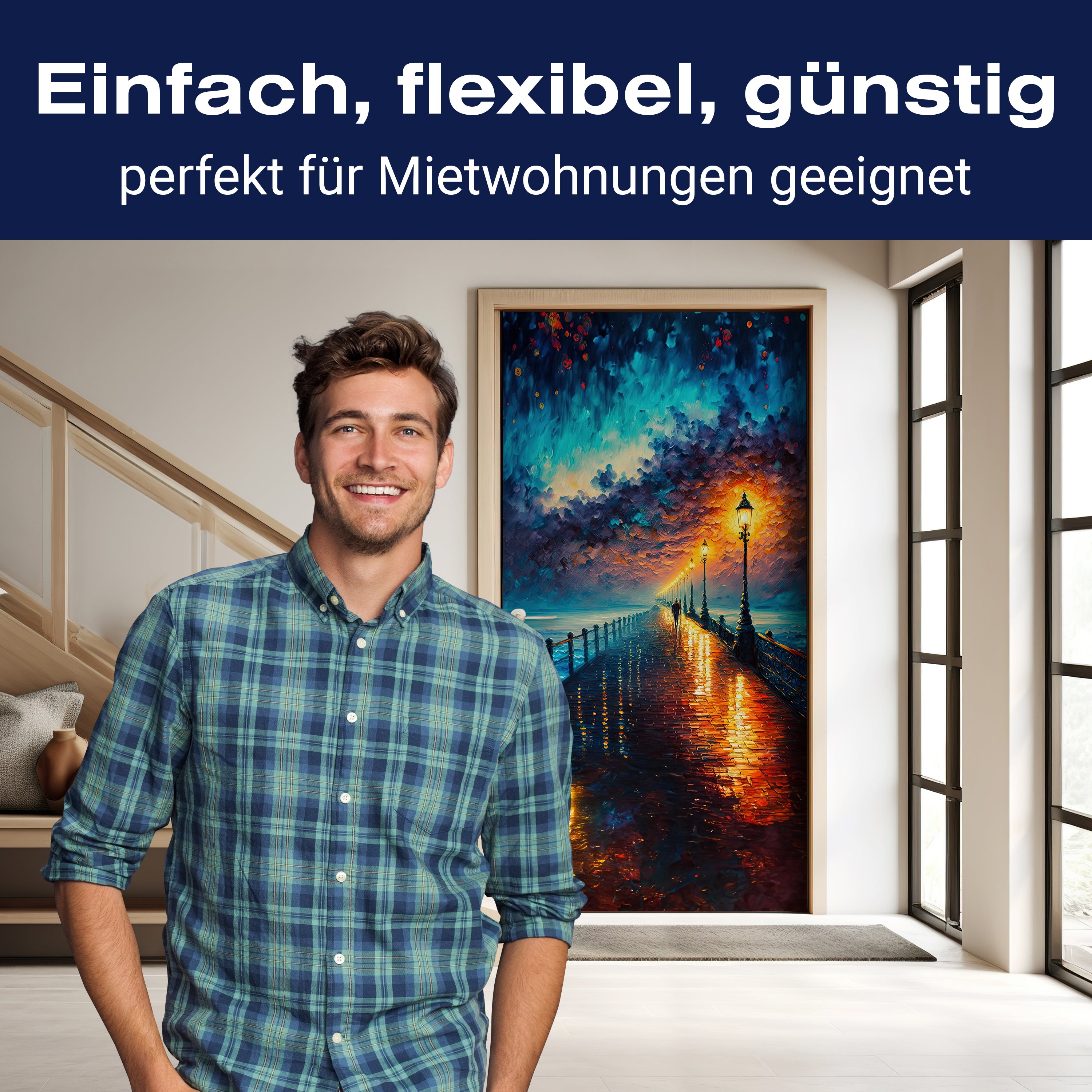 Türtapete Steg, Laternen, Nacht, Malerei M1483 - Bild 3 Türtapete Steg, Laternen, Nacht, Malerei M1483 - Bild 3