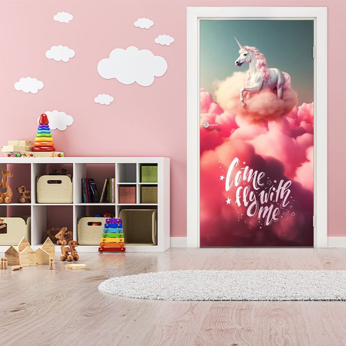 Türtapete Einhorn, Wolken, Spruch, Motivation M1501 - Bild 1 Türtapete Einhorn, Wolken, Spruch, Motivation M1501 - Bild 1