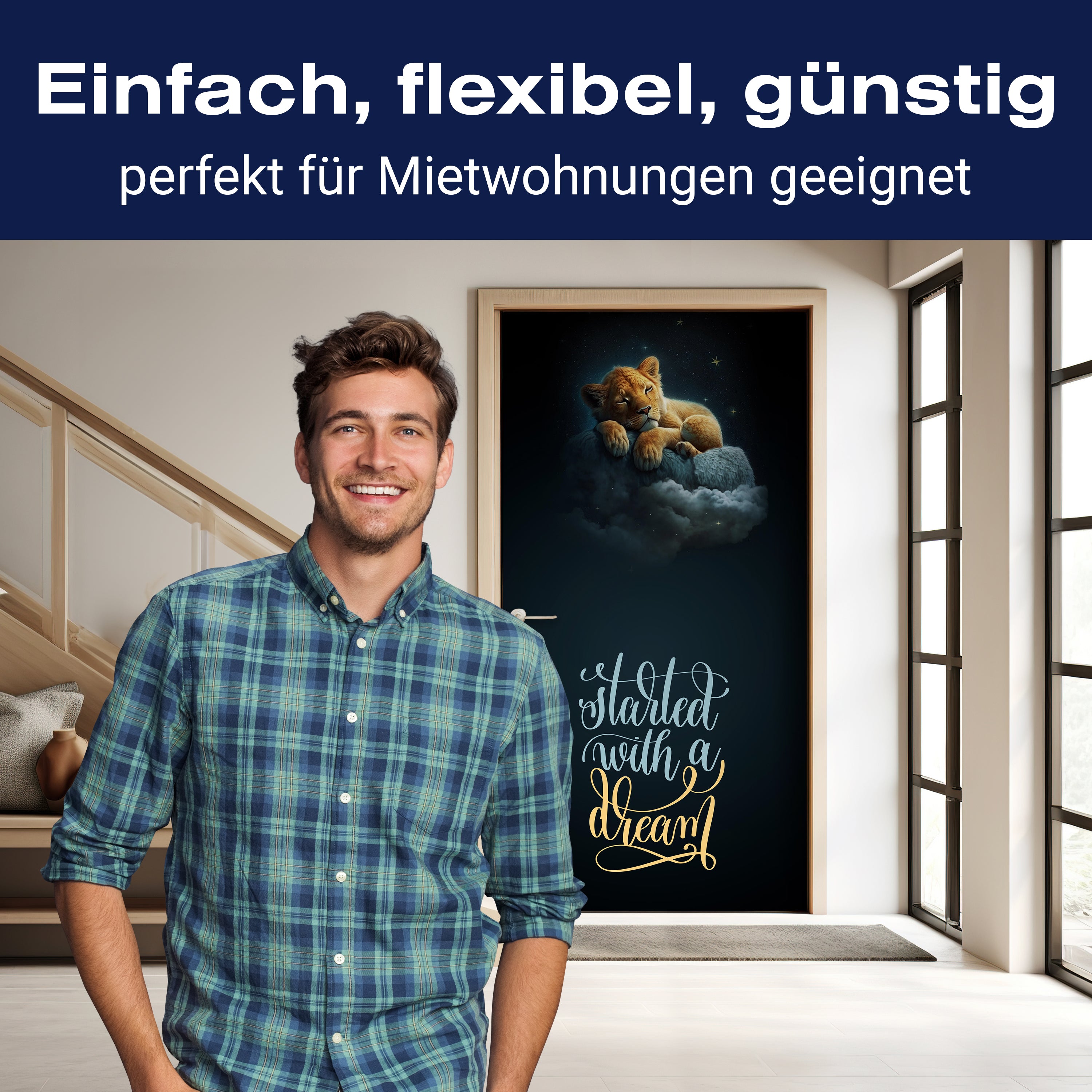 Türtapete schlafender Löwe, Spruch, Motivation M1504 - Bild 3 Türtapete schlafender Löwe, Spruch, Motivation M1504 - Bild 3