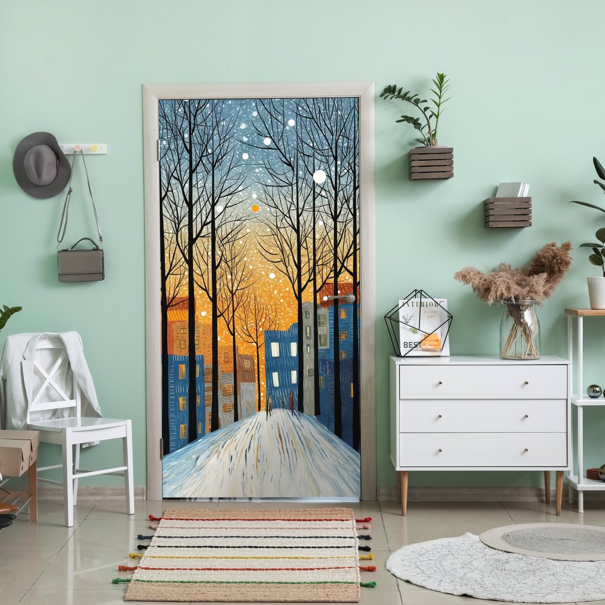 Türtapete verschneite Straße, Malerei M1527 - Bild 1 Türtapete verschneite Straße, Malerei M1527 - Bild 1