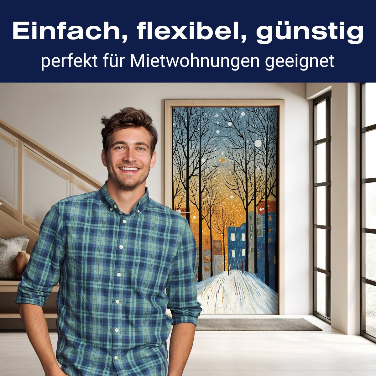 Türtapete verschneite Straße, Malerei M1527 - Bild 3 Türtapete verschneite Straße, Malerei M1527 - Bild 3