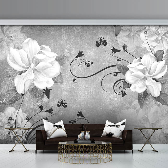 Fototapete Blüten Beton Ornament Grau M1642 - Bild 1 Fototapete Blüten Beton Ornament Grau M1642 - Bild 1