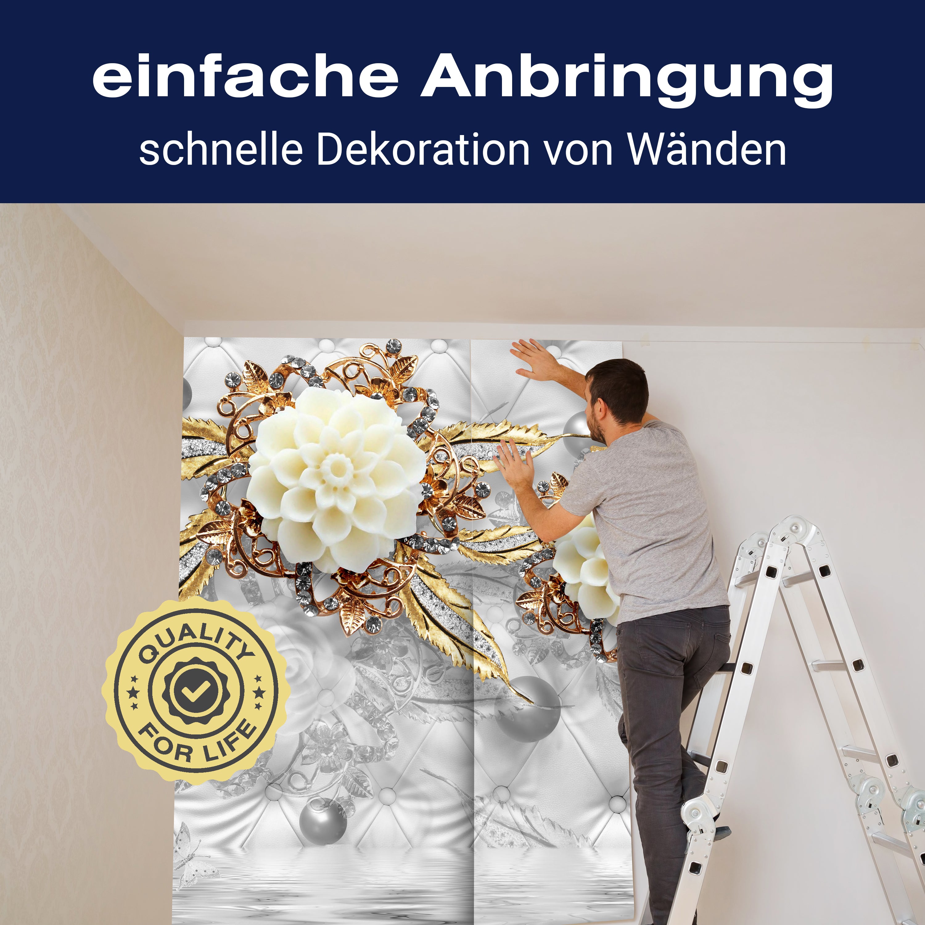 Fototapete Blumen Gold Diamanten Luxuriös Grau M1973 - Bild 3 Fototapete Blumen Gold Diamanten Luxuriös Grau M1973 - Bild 3