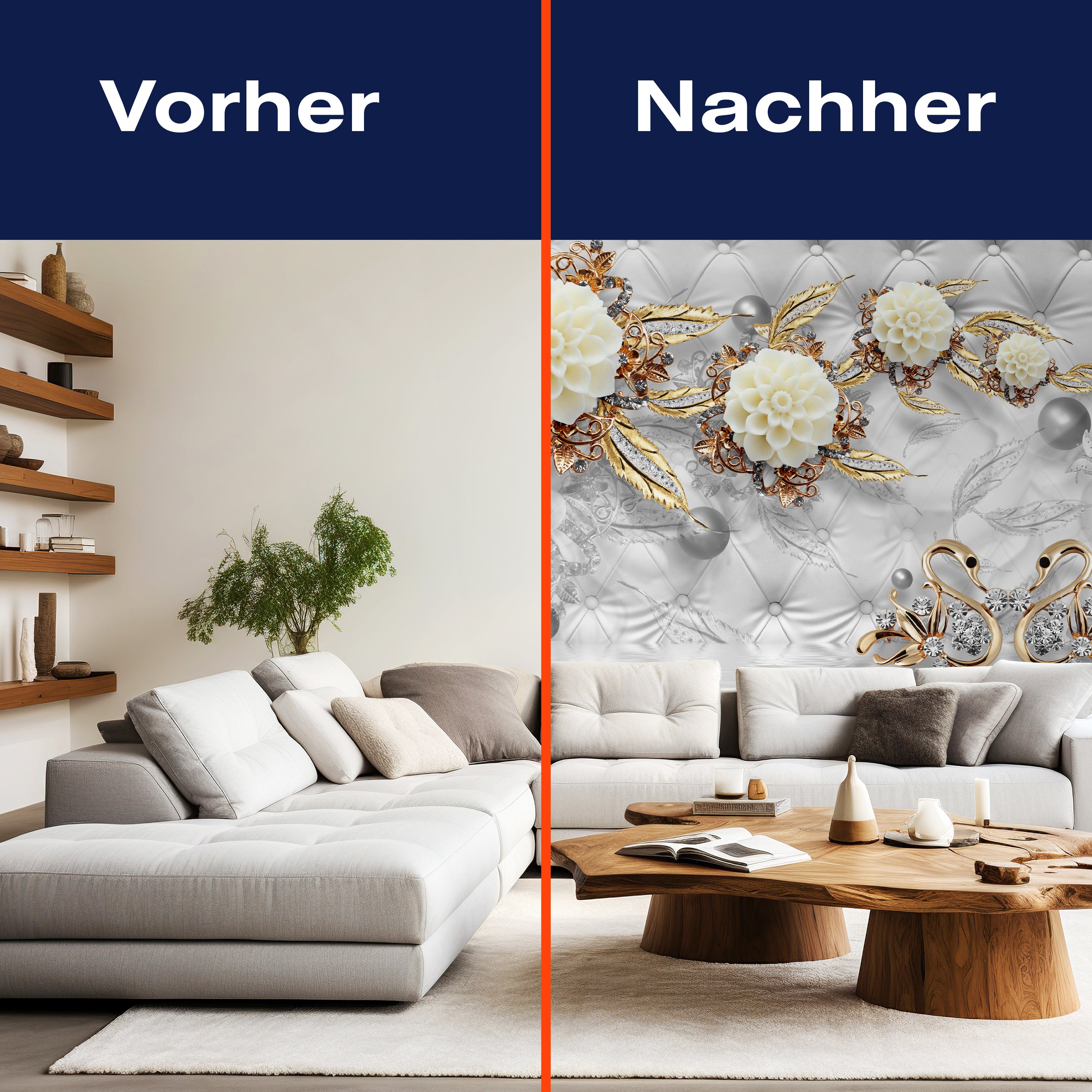 Fototapete Blumen Gold Diamanten Luxuriös Grau M1973 - Bild 9 Fototapete Blumen Gold Diamanten Luxuriös Grau M1973 - Bild 9