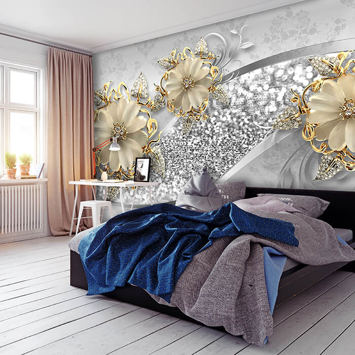 Fototapete Blumen Diamanten grau M3790 - Bild 1 Fototapete Blumen Diamanten grau M3790 - Bild 1