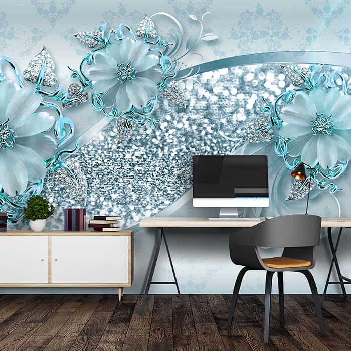 Fototapete Hell blau Blumen Diamanten M3793 - Bild 1 Fototapete Hell blau Blumen Diamanten M3793 - Bild 1