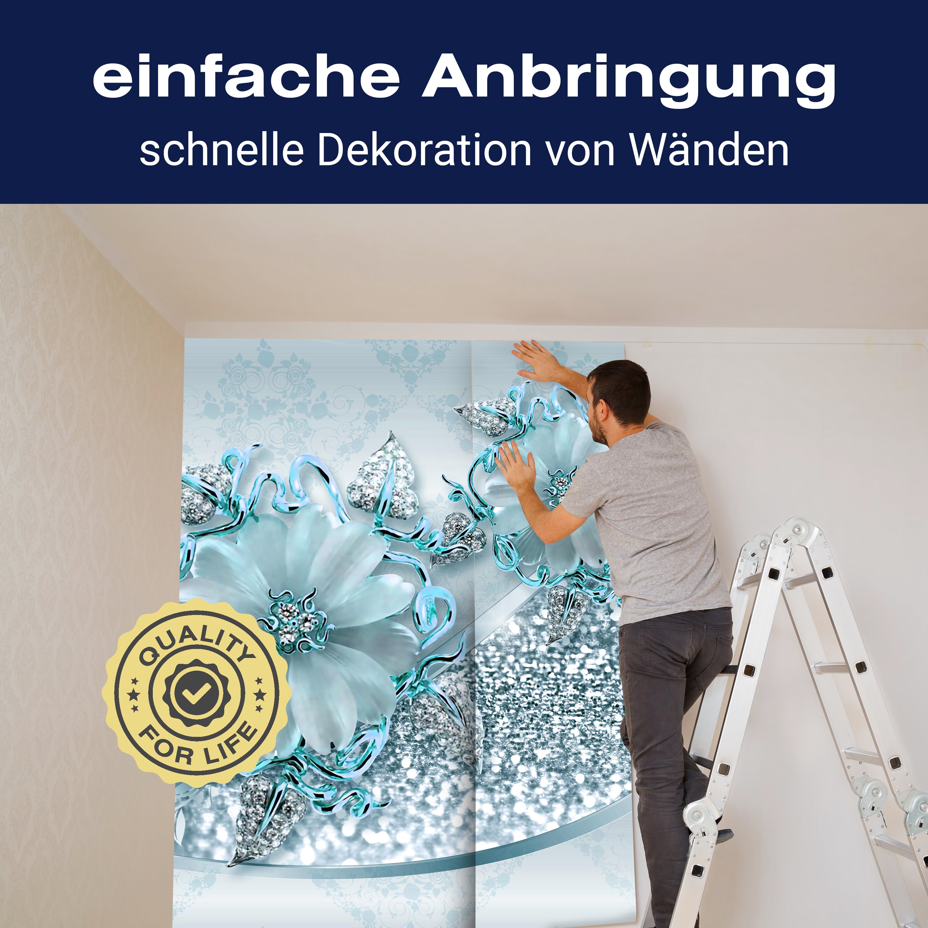 Fototapete Hell blau Blumen Diamanten M3793 - Bild 3 Fototapete Hell blau Blumen Diamanten M3793 - Bild 3