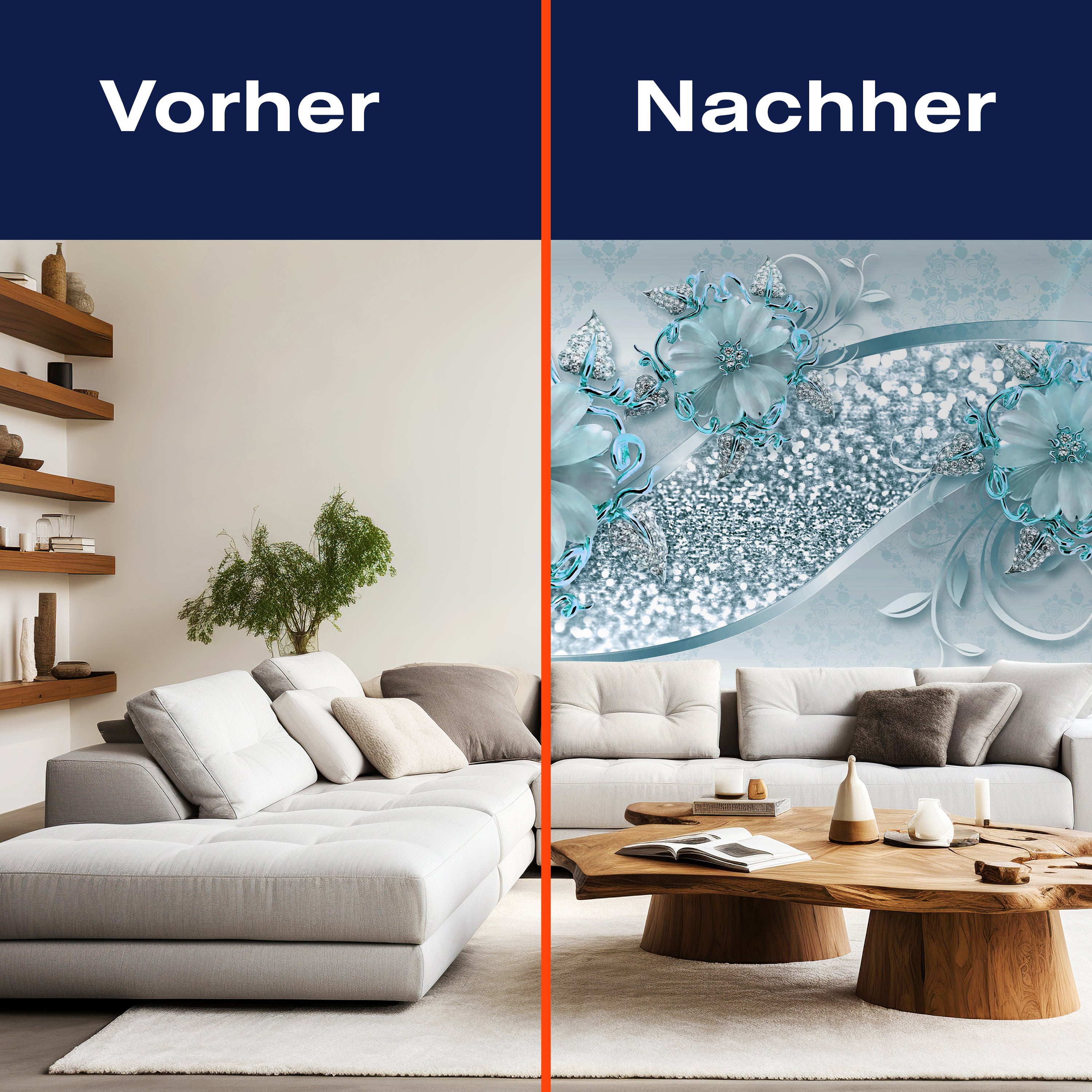 Fototapete Hell blau Blumen Diamanten M3793 - Bild 9 Fototapete Hell blau Blumen Diamanten M3793 - Bild 9